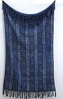 TradeStar Handmade 100% Cotton Mudcloth Print Throw Blanket - Rustic Indigo Tassel Couch Blanket for Fall Decor, 47x67"