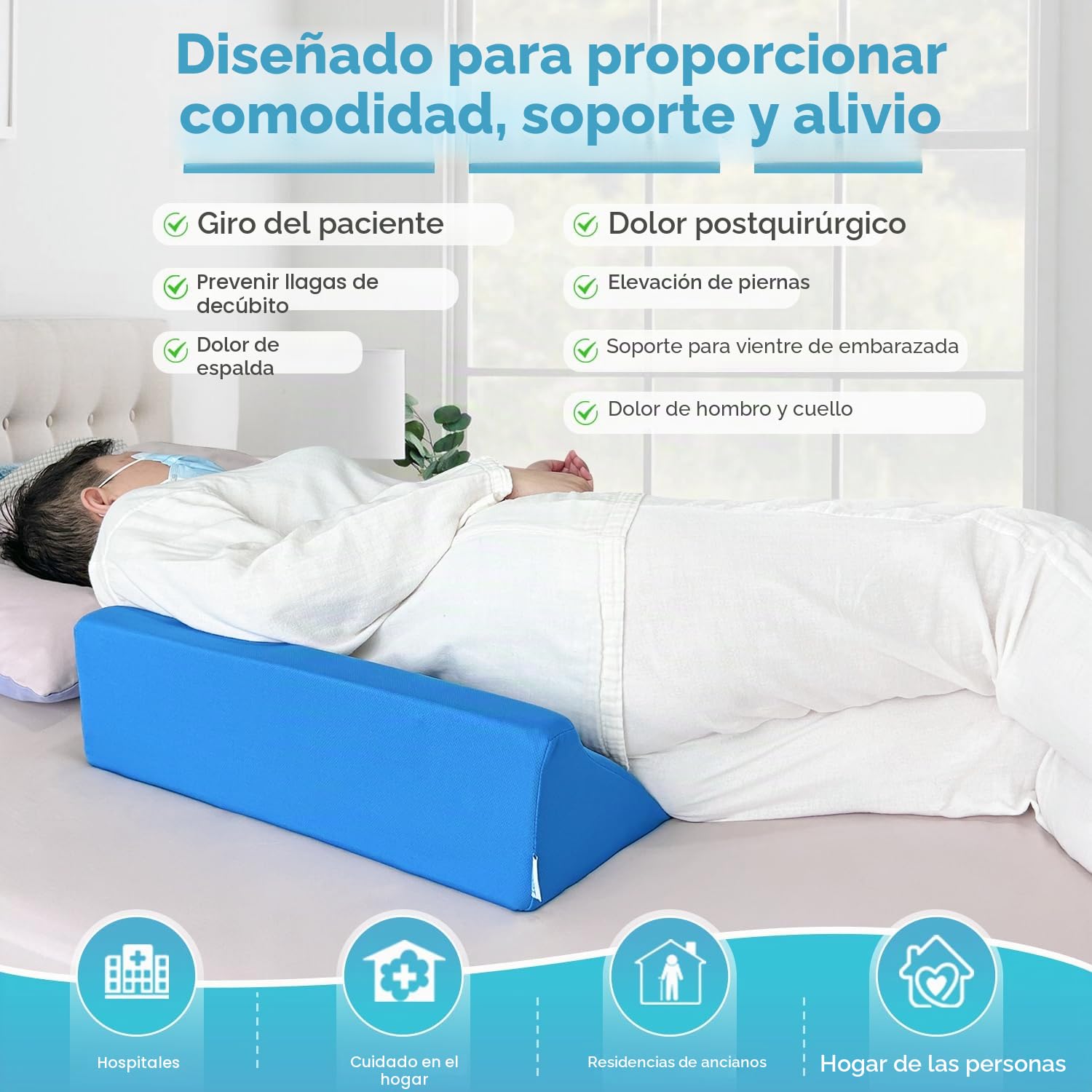 Almohadas de cuña para después de la cirugía, almohada inclinada de cuña para dormir, almohada de cuña corporal, almohadas de embarazo de presión de 30 grados, úlcera de espalda, almohada (azul)