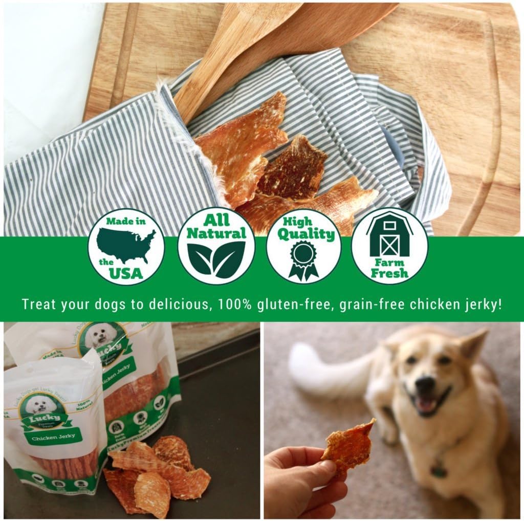 Lucky Premium Treats Chicken Jerky Bits and Strips – Chicken Jerky Treats Made with Sliced, All Natural Lean Dehydrated Chicken Breast (29 oz)