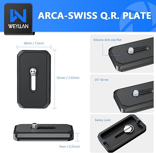 Miniatura 7 de Cabezal de bola de trípode de perfil bajo, 1.417 in de metal para cámara panorámica con placa de liberación rápida Arca de 14 pulgadas, cabeza de