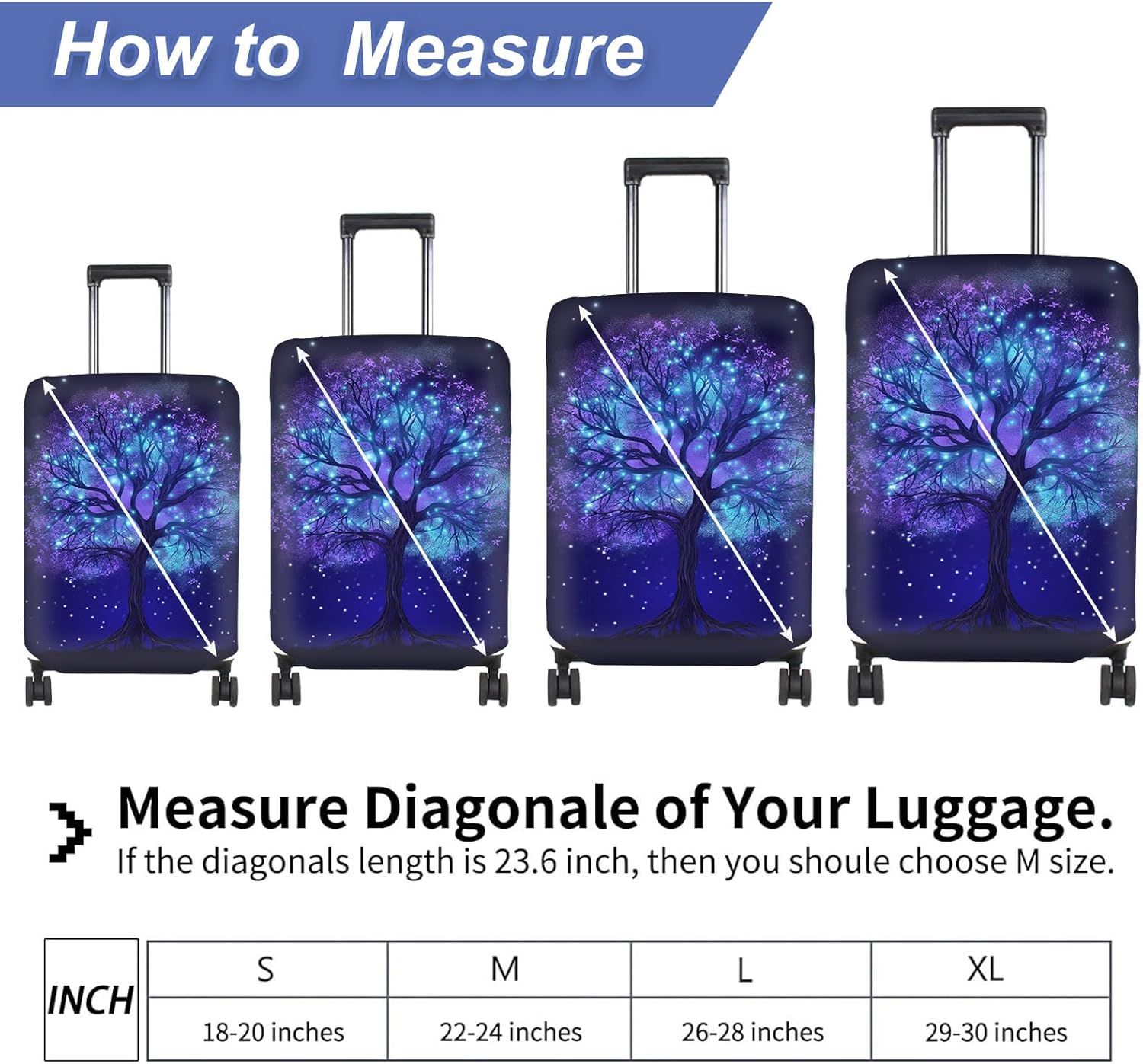 Travel Luggage Cover, Luggage Covers for Suitcase TSA Approved, Washable Suitcase Protector Fits 26-28 Inch Luggage, Fluorescent Tree