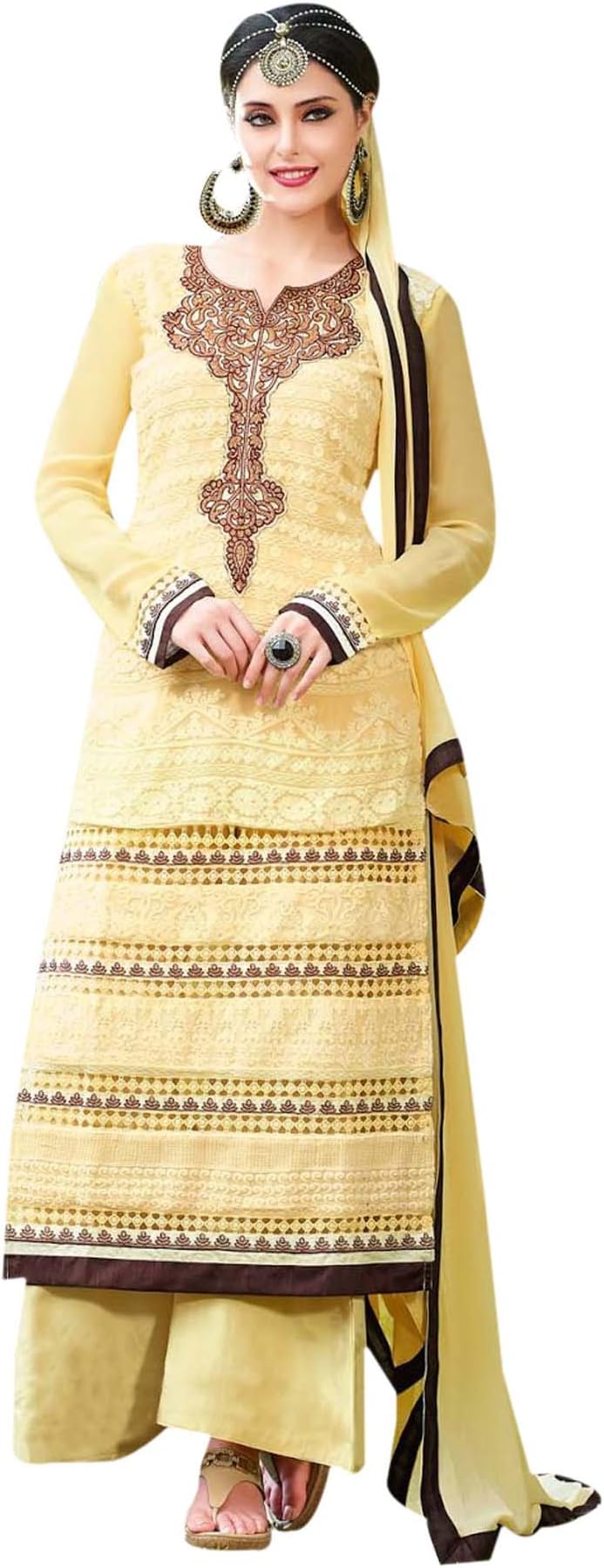 Stylelok Beige Brasso unstitched dress material SL57503711