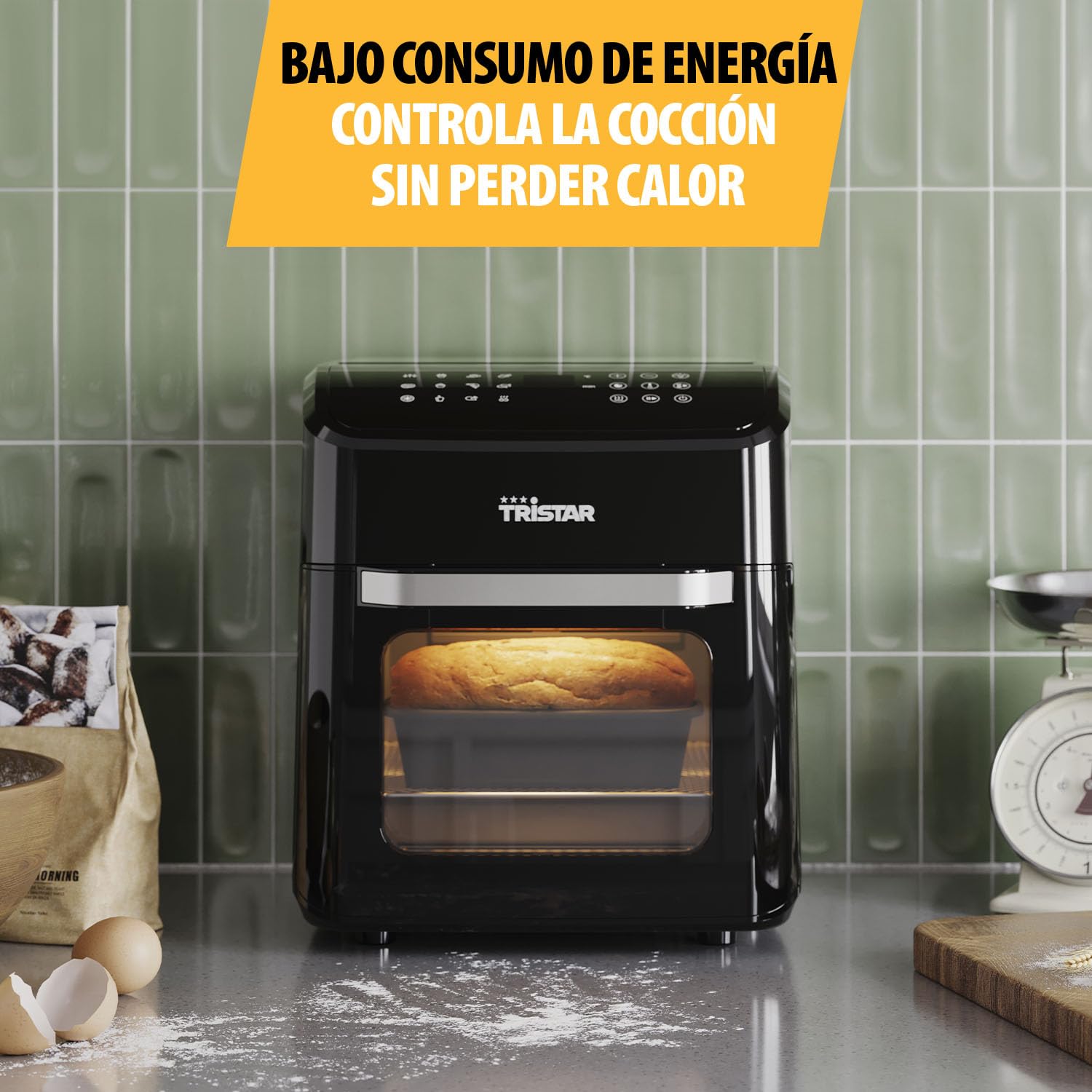 Tristar Freidora sin Aceite 12 L con Función Horno Mini, Airfryer 2 en 1 con Convección, 12 Programas, Pantalla Digital, Ventana, Función Shake, Libre de BPA, 1800 W, FR-9065