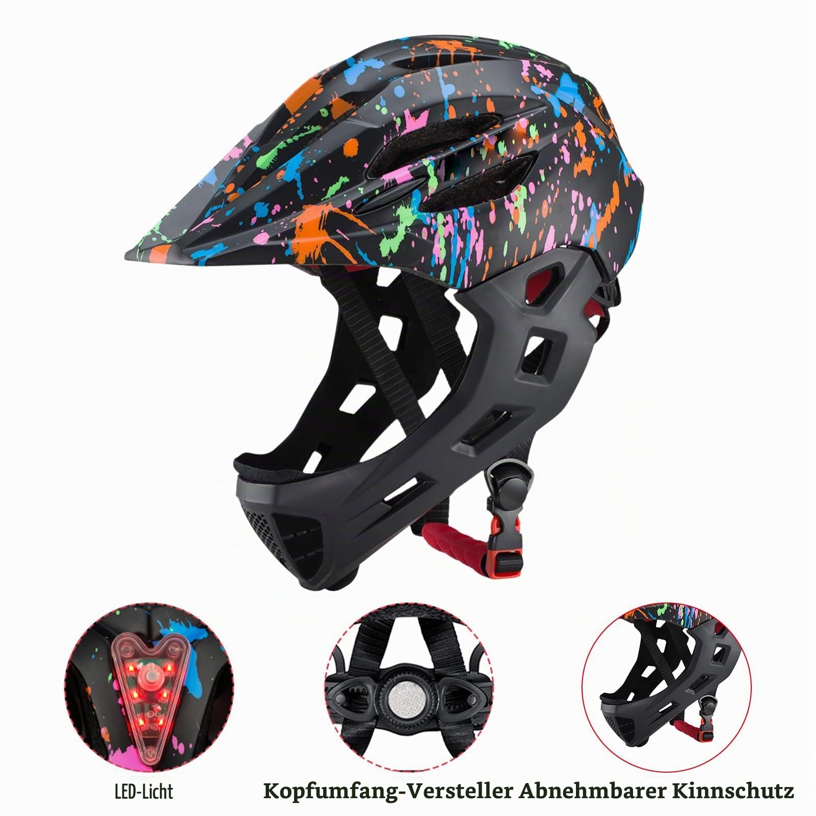 Kinderhelm Verstellbare Atmungsaktive Kinderhelm Fahrradhelme, Leichte Integralhelme mit LED Licht Für Fahrräder Skateboards(52-56 cm)