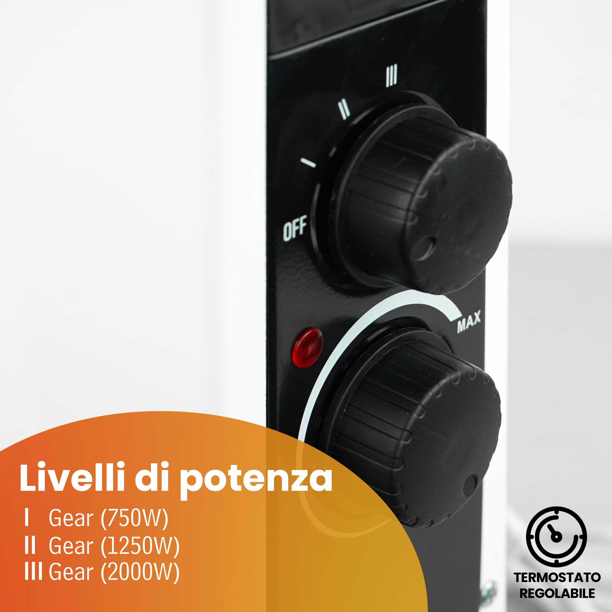 White - Stufa Elettrica 230v. Termoconvettore Elettrico Con Potenza Regolabile 750-1250-2000w. Riscaldamento Casa Sicuro Con Termostato Limitatore Di Calore Interno