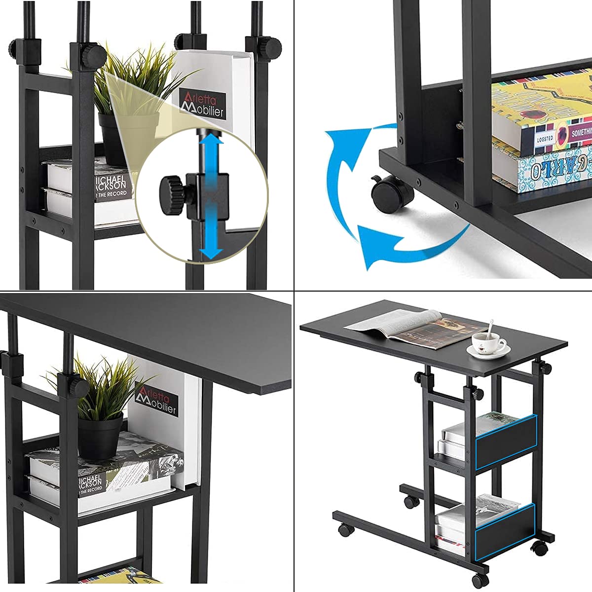BAOLEJIA Home Office Desk Sofa Side Computer Table with Wheels