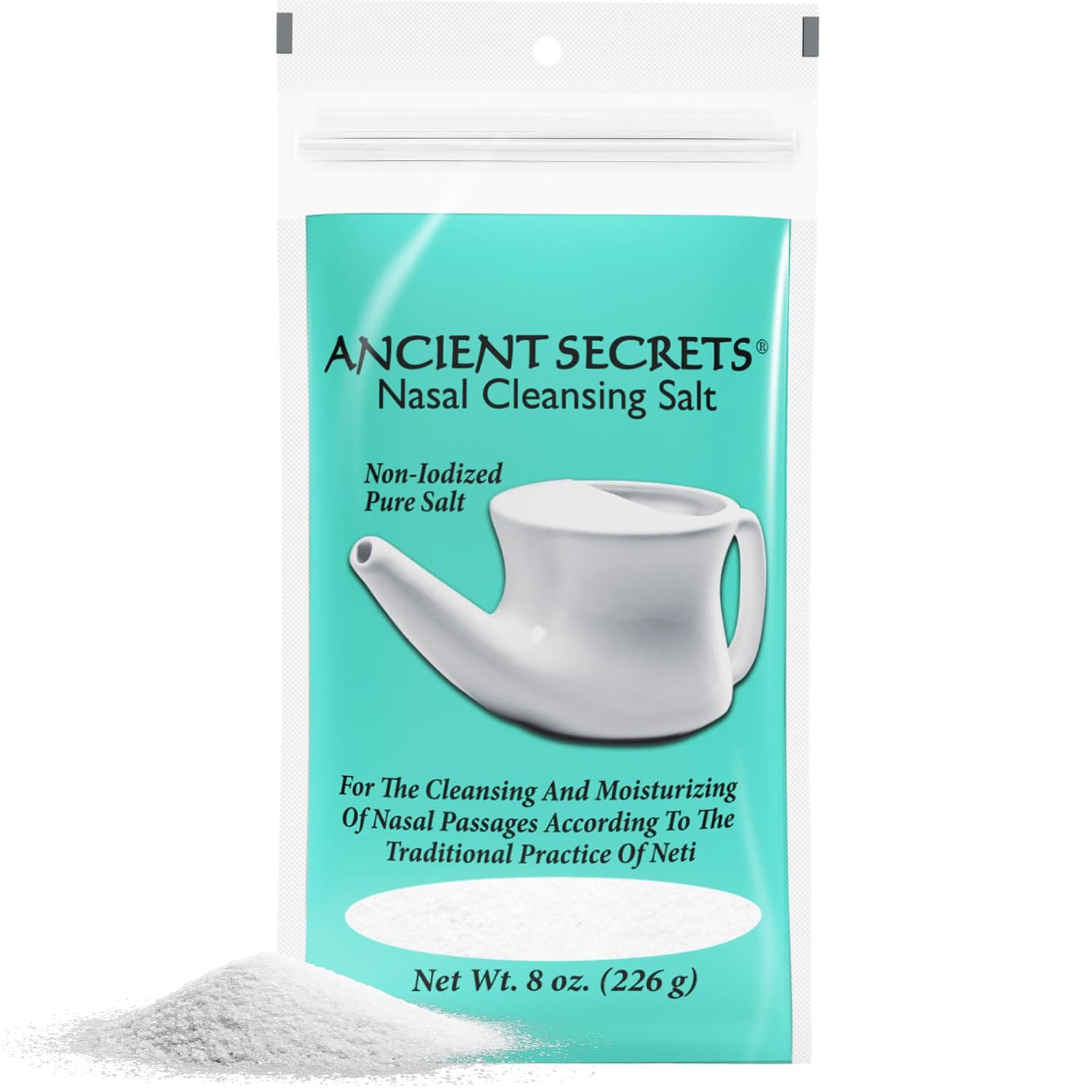 Ancient Secrets Nasal Cleansing Salt, Non-Iodized – USP-Grade Sodium Chloride for Any Neti Pot, Sinus Irrigation System, 8 Oz