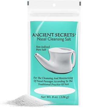 Ancient Secrets Nasal Cleansing Salt, Non-Iodized USP-Grade Sodium Chloride for Any Neti Pot, Sinus Irrigation System, 8 Oz