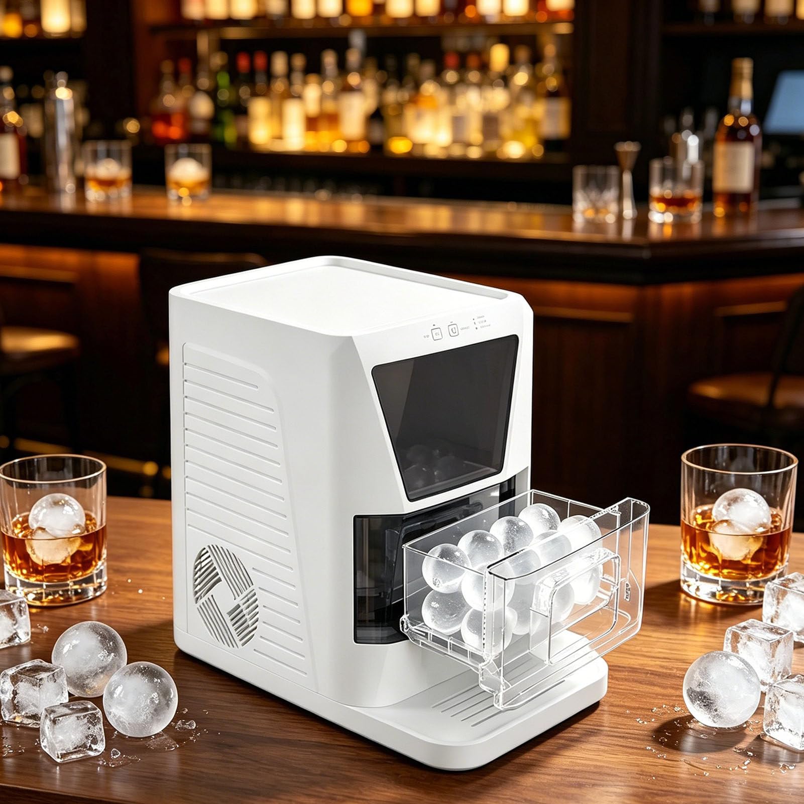 ROGHA 2″ Sphere Ice Maker, Clear Ice Ball Maker with Slow-Melting, 2 pcs in 60-90Mins, 42 pcs/Day,with Crystal Sphere & Rapid Sphere Technology, Ice Maker Countertop Ideal for Whiskey White