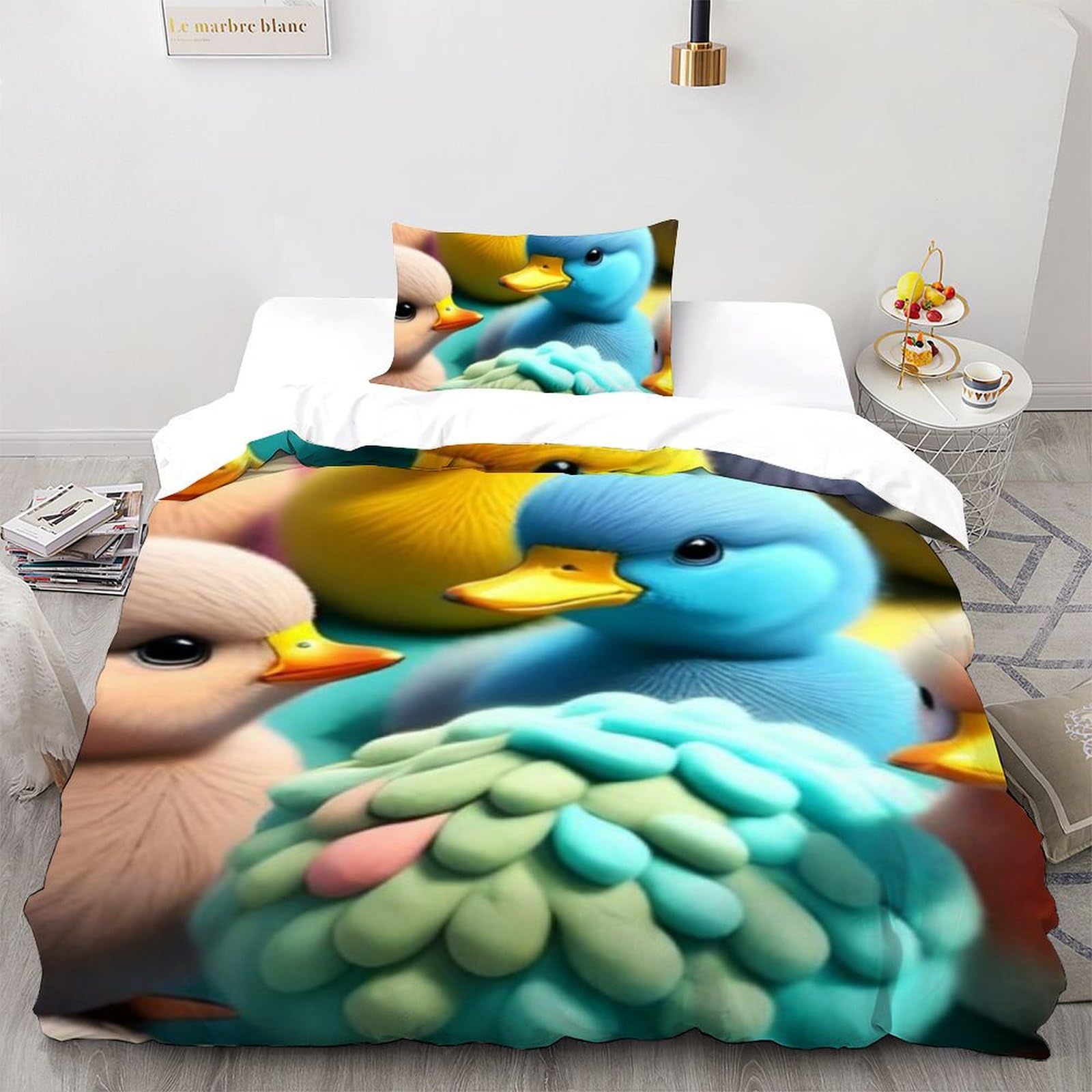 Housse de couette canard multicolore lit simple 135x200 microfibre