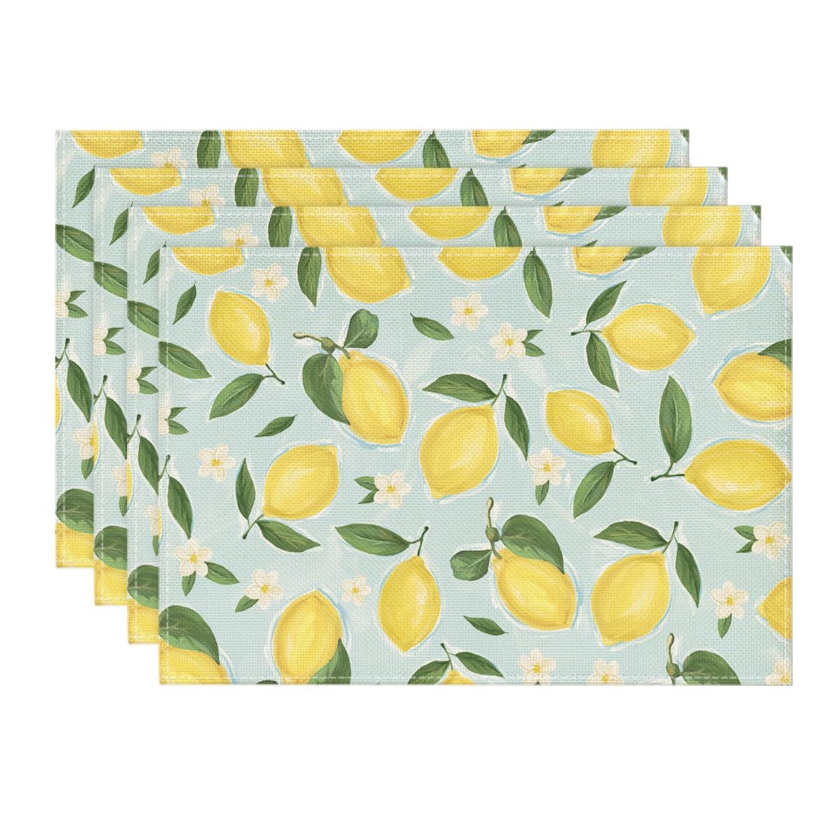 Artoid Mode Lemons Flowers Summer Placemats Set of 4, Seasonal Spring Kitchen Table Decoration Indoor Holiday Party Decor 30x45cm