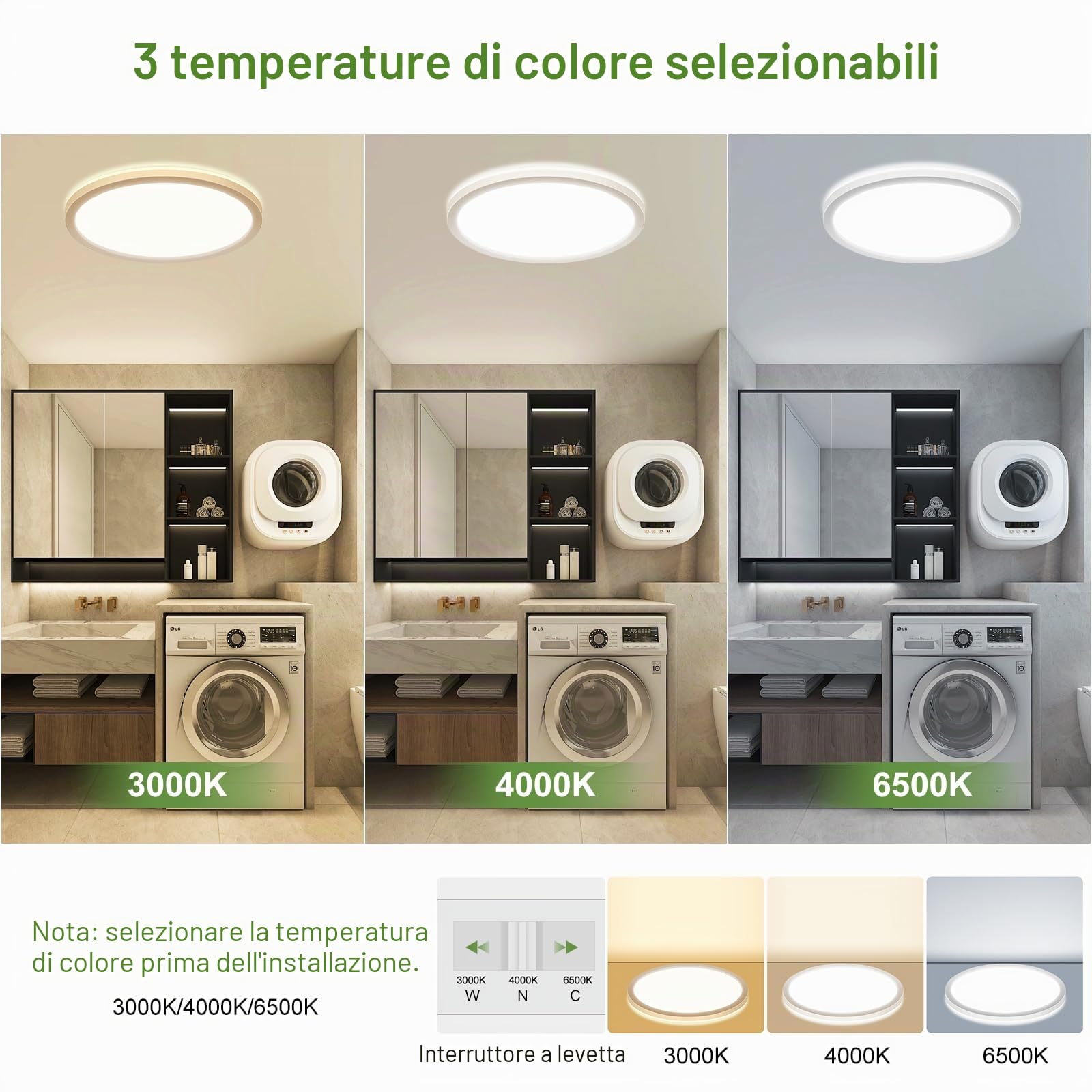 LEZOE Plafoniera LED con rilevatore di movimento dimmerabile, lampada da soffitto con sensore radar 24W 2400LM, lampada sensore 3000K/4000K/6500K bagno, garage, scale, cantina, corridoio, balcone 30cm