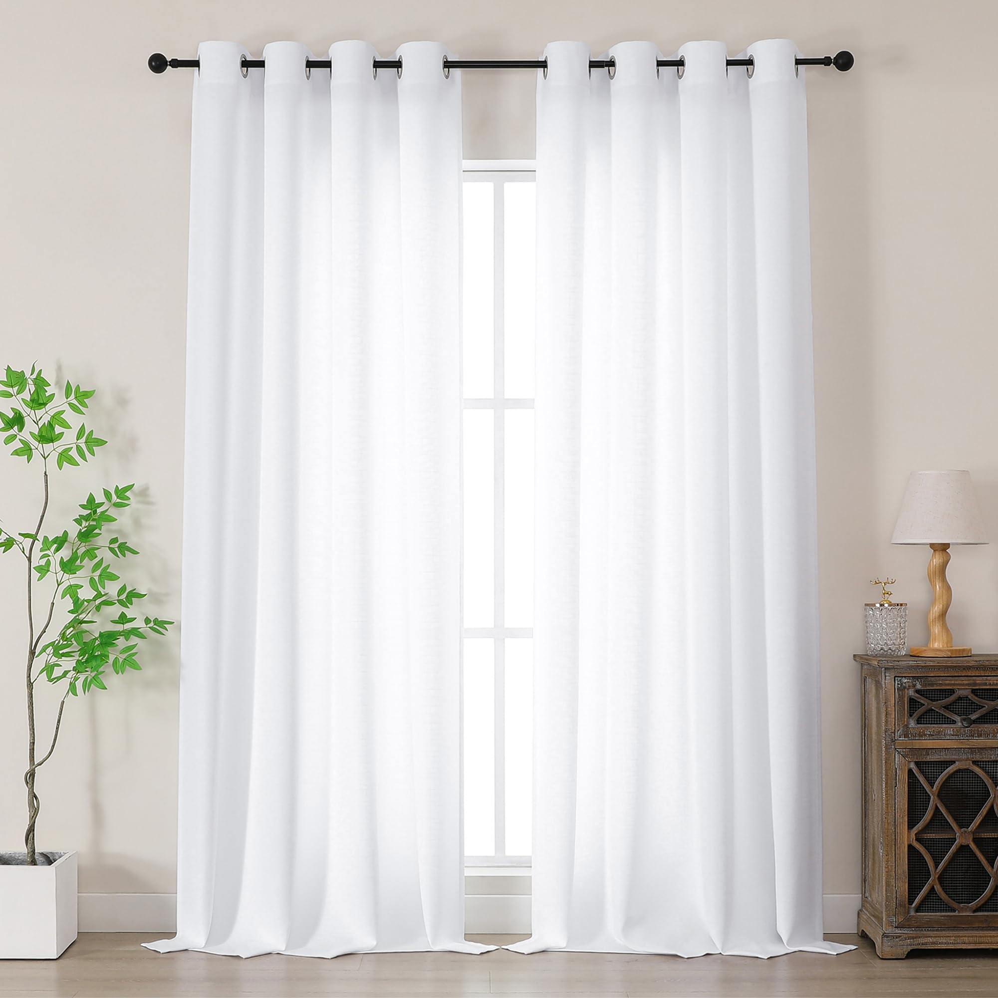 Simplebrand White Faux Linen Texture Curtains for Bedroom 2 Panel Set 220 CM Drop, Soft Elegent Home Decor Curtain for Living Room, Sun Blocking Room Darkening Thermal Eyelet Style, W140 x H 245 CM