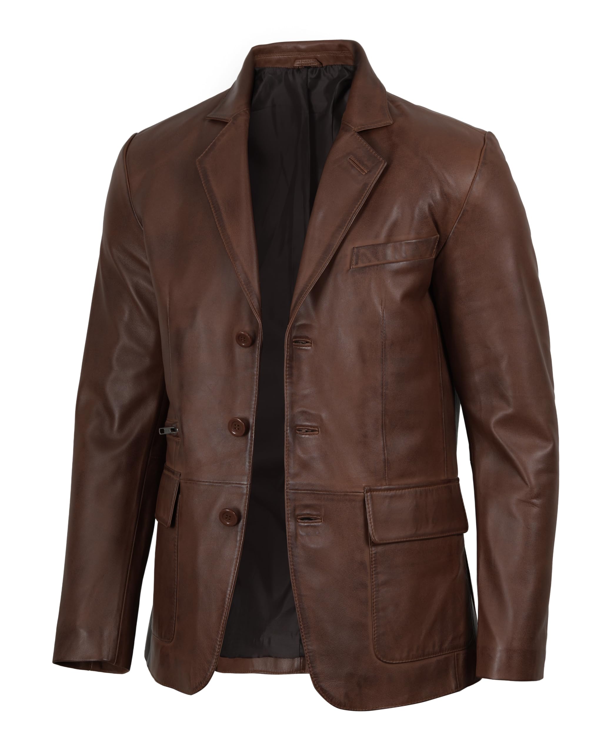 fjackets Mens Leather Blazer Jacket — Real Lambskin Leather Sport Coat, 3-Button, Business to Weekend