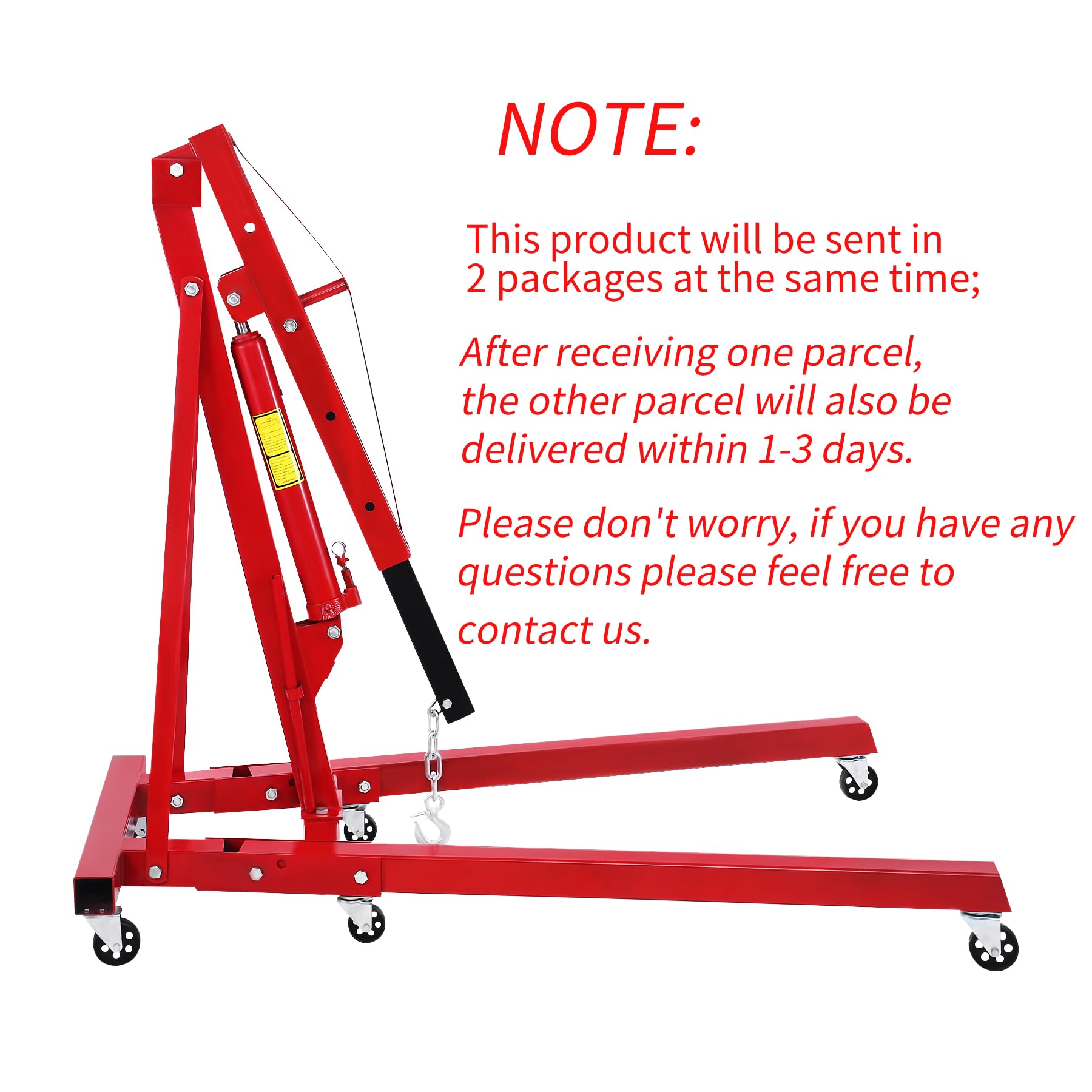 3-Ton Folding Engine Hoist With Load Leveler – 5000 LB Capacity, Telescoping Boom & 6 Swivel Wheels