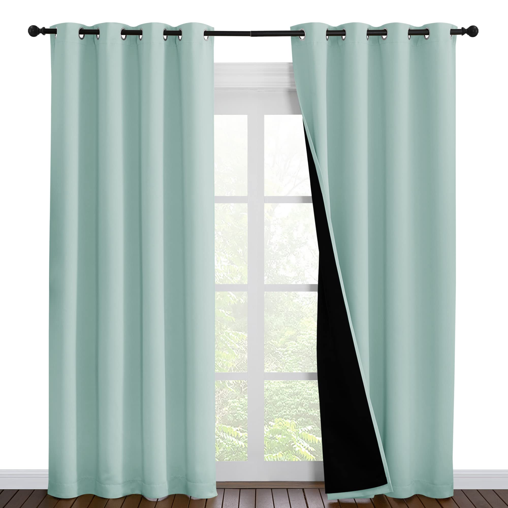 NICETOWN Aqua Blue 100% Blackout Curtain Set, Thermal Insulated &amp; Energy Efficiency Window Draperies for Guest Room, Full Shading Panels for Shift Worker and Light Sleepers, 55W x 86L, 2 PCs