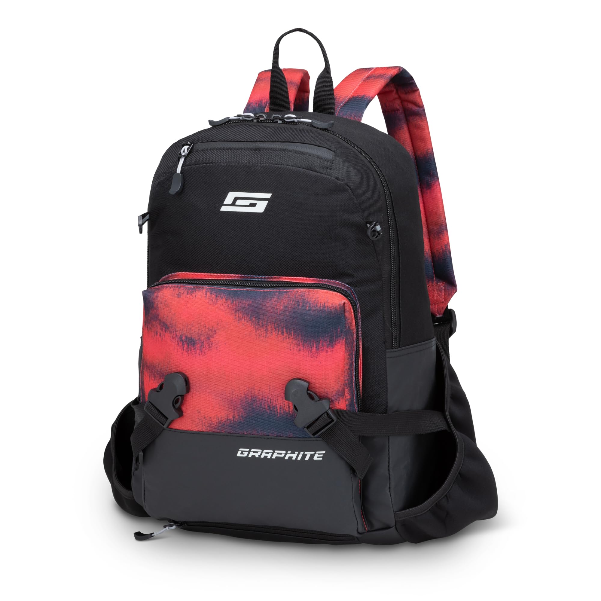 Graphite Ski Boots Backpack for Kids — 19 L Sports Backpack with Pocket for Goggles, Straps for Ski/Snowboard Boots and Adjustable Mesh Holder for Helmet — Black/Red