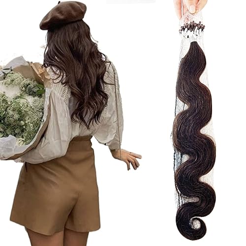 Misslala Extensiones de cabello humano Remy, de 16 pulgadas, extensiones de cabello con microcuentas, color #4, extensiones de cabello suave,