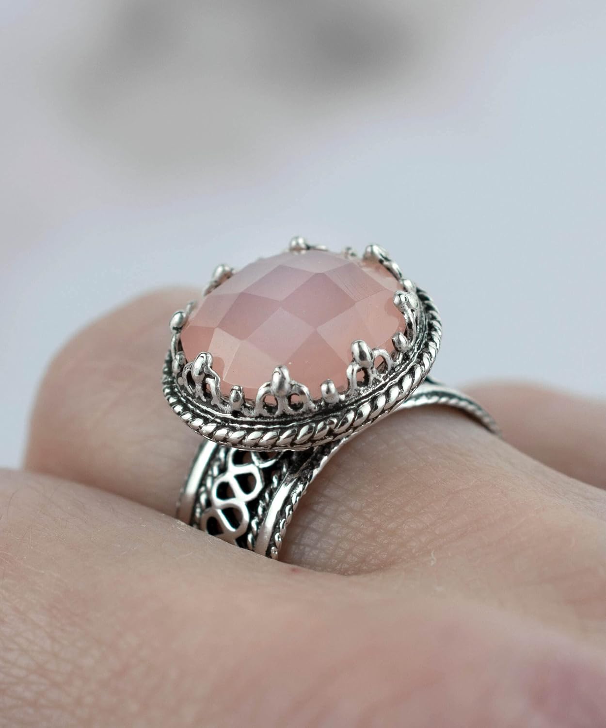 Filigranist Sterling Silver Handcrafted Filigree Art Women Gemstone Cocktail Ring