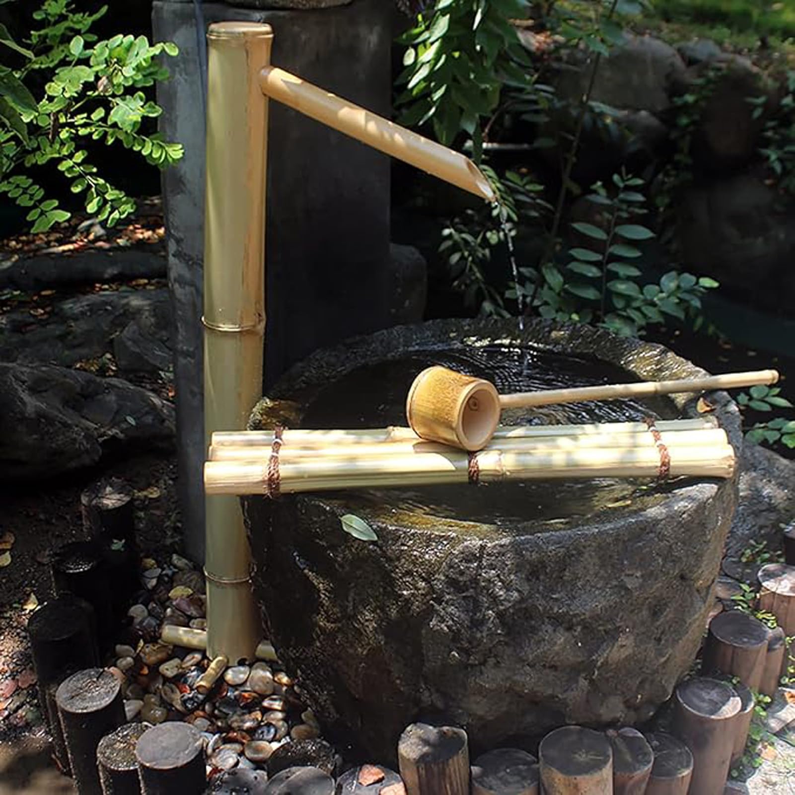 Ljykbfl Freestanding Bamboo Water Fountain Kit, With Pump & Water Spoon, Zen Fountain, For Garden, Pond, Balcony, Lawn, Patio & Indoor Decor