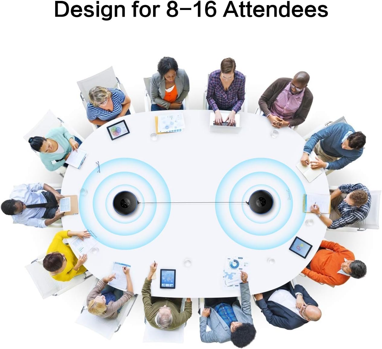 Bluetooth Speakerphone -Daisy Chain/Use Alone up to 16 attendees, eMeet M220 Professional Wireless Speakerphone 360°Voice Pick-up 8 AI Noise Cancellation Mics Skype Speakerphone for Conference Calls : Office Products