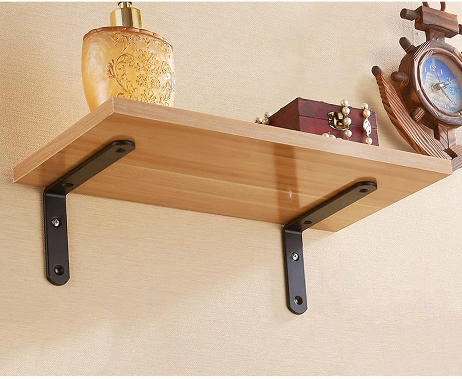 Industrial Metal Shelf Brackets,Wall-Mounted L-Shaped Shelf Supporter,Heavy Shelving Brackets,Decorative DIY Open Brackets for Shelves,2 Pcs,Black-25×20cm/9.8×7.9in