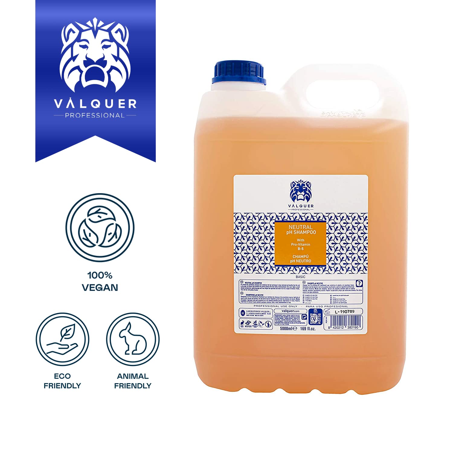 VALQUER Shampoing pH Neutre 5 Litres Hydratant au Panthénol, 99% Ingrédients Naturels, Usage Fréquent, Tous Types de Cheveux, Famille et Cuir Chevelu Sensible (Lot de 2)