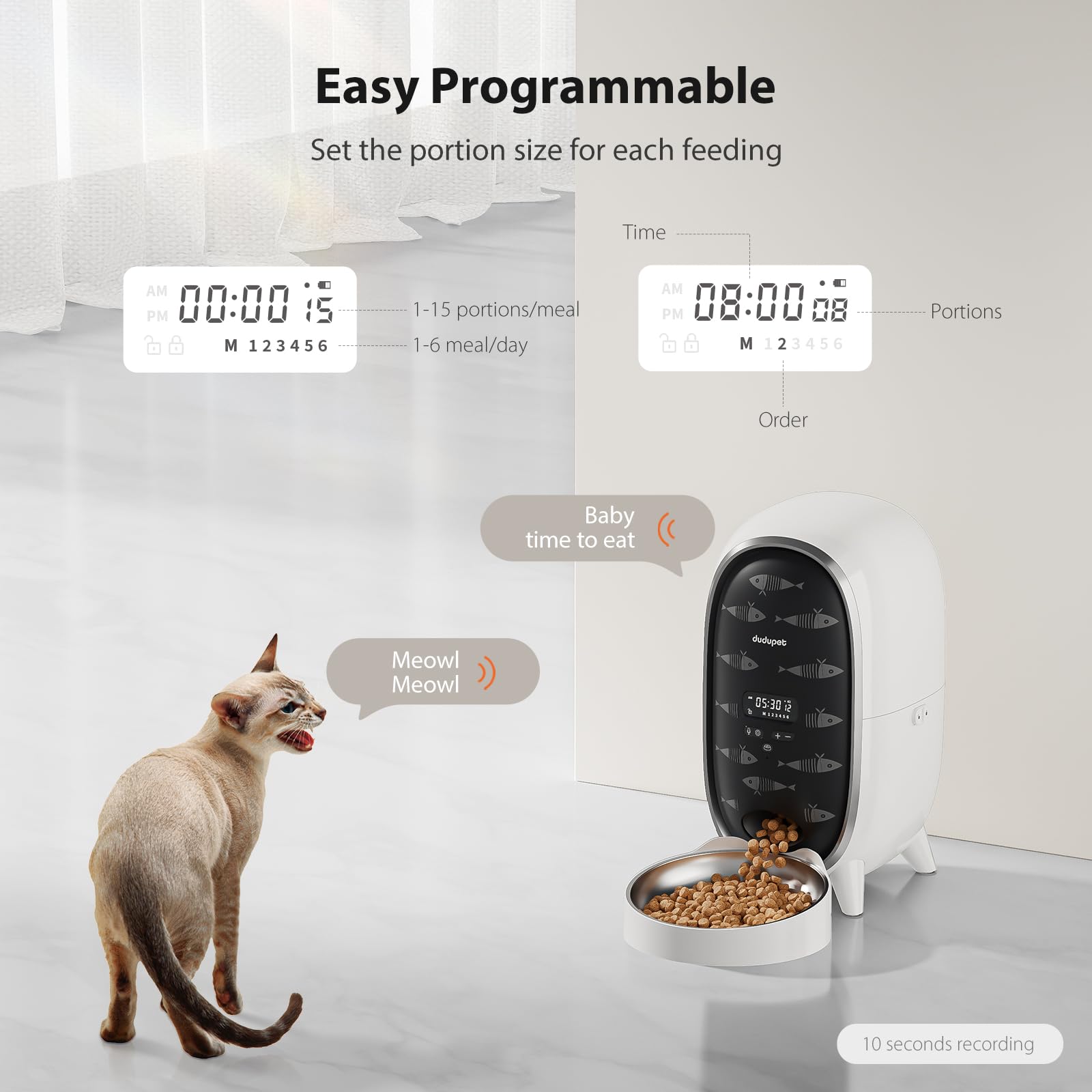Comederos automáticos para gatos, dispensador de alimentos secos para gatos con temporizador de 3 litros, comedero automático para perros con grabadora de voz de 10 segundos, alimentador automático