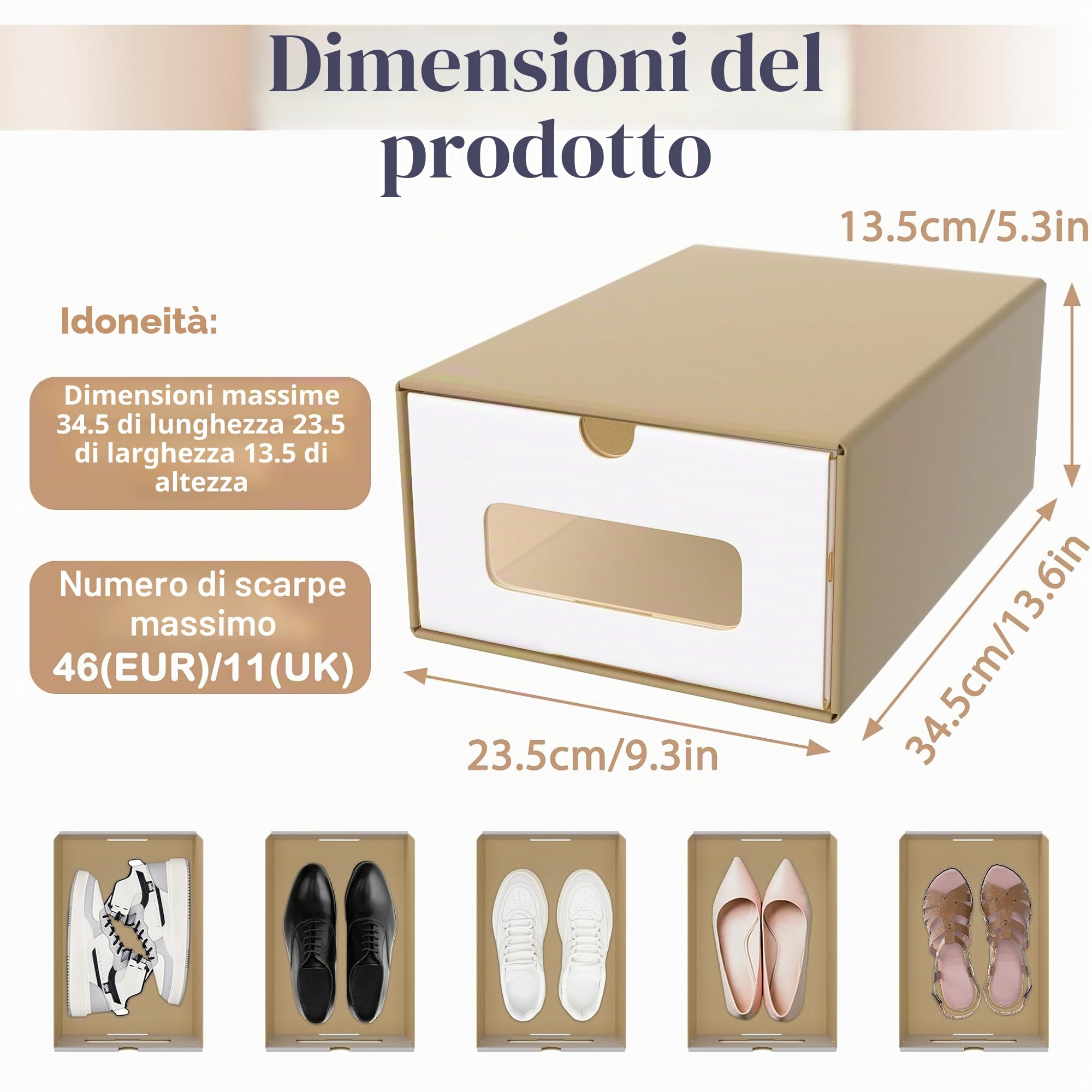 YRHome Set di 20 scatole impilabili - Scatola con cassetti in carta kraft con finestra trasparente, scatola per scarpe e giocattoli per riporre accessori e accessori, 23,5 x 34,5 x 13,5 cm - Marrone