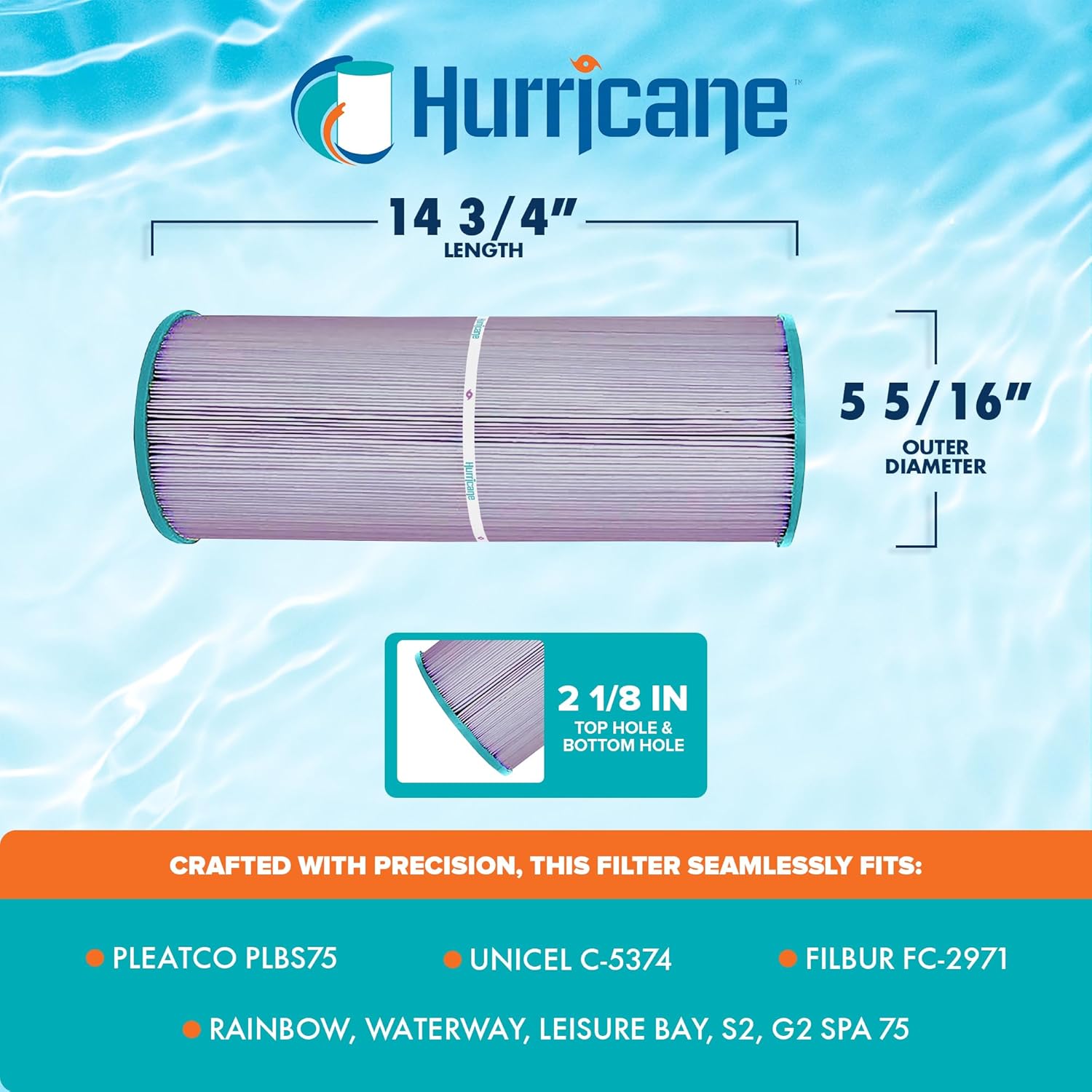 Hurricane Filters HF5374-01P Platinum Purple Spa Filter Cartridge - Replacement for PLBS75 Unicel C-5374, Filbur FC-2971, Rainbow, Waterway, Leisure Bay, S2/G2 Spa 75 - Image 3