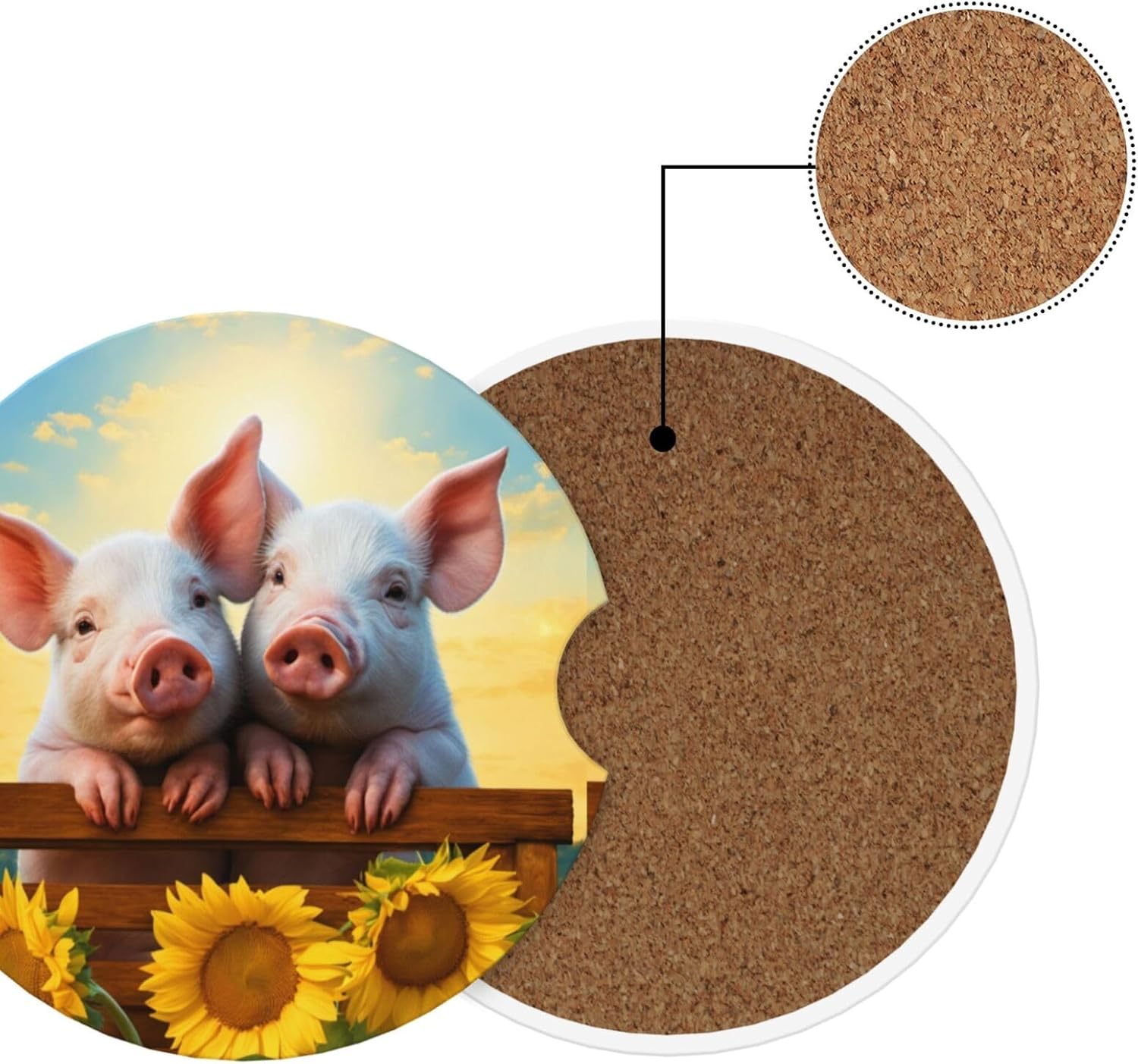 2pcs Car Cup Holder Coaster Car Coaster Sunflower Pig Absorbent Car Coaster Absorbent Drink Coaster for Car Decor Auto Accessories