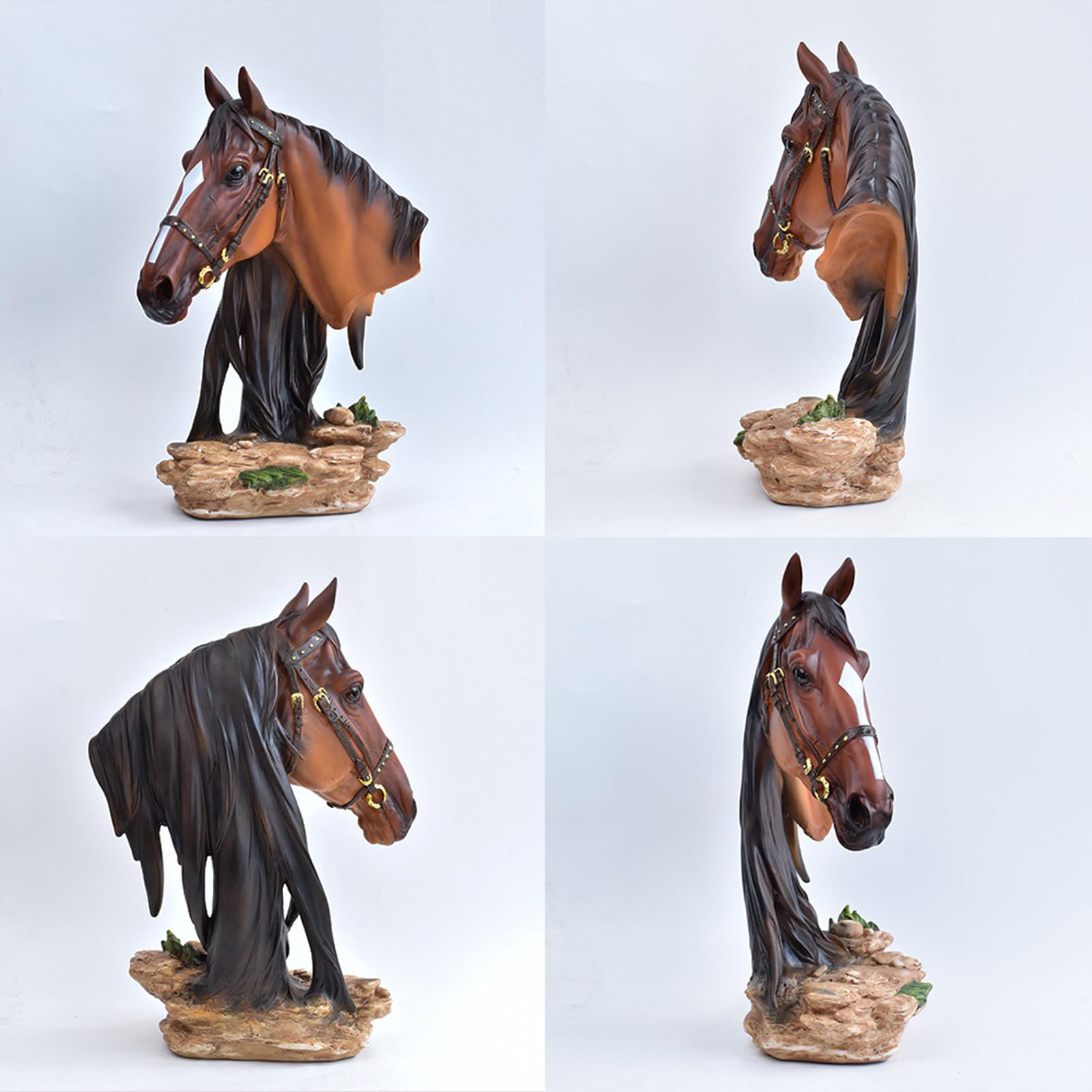 Escultura Decorativa de Cabeza de Caballo - Estatua de Animal de Resina para Decoración del Hogar, Coleccionable para Dormitorio, Sala de Estar, Escritorio, Estantería, Oficina,Marrón