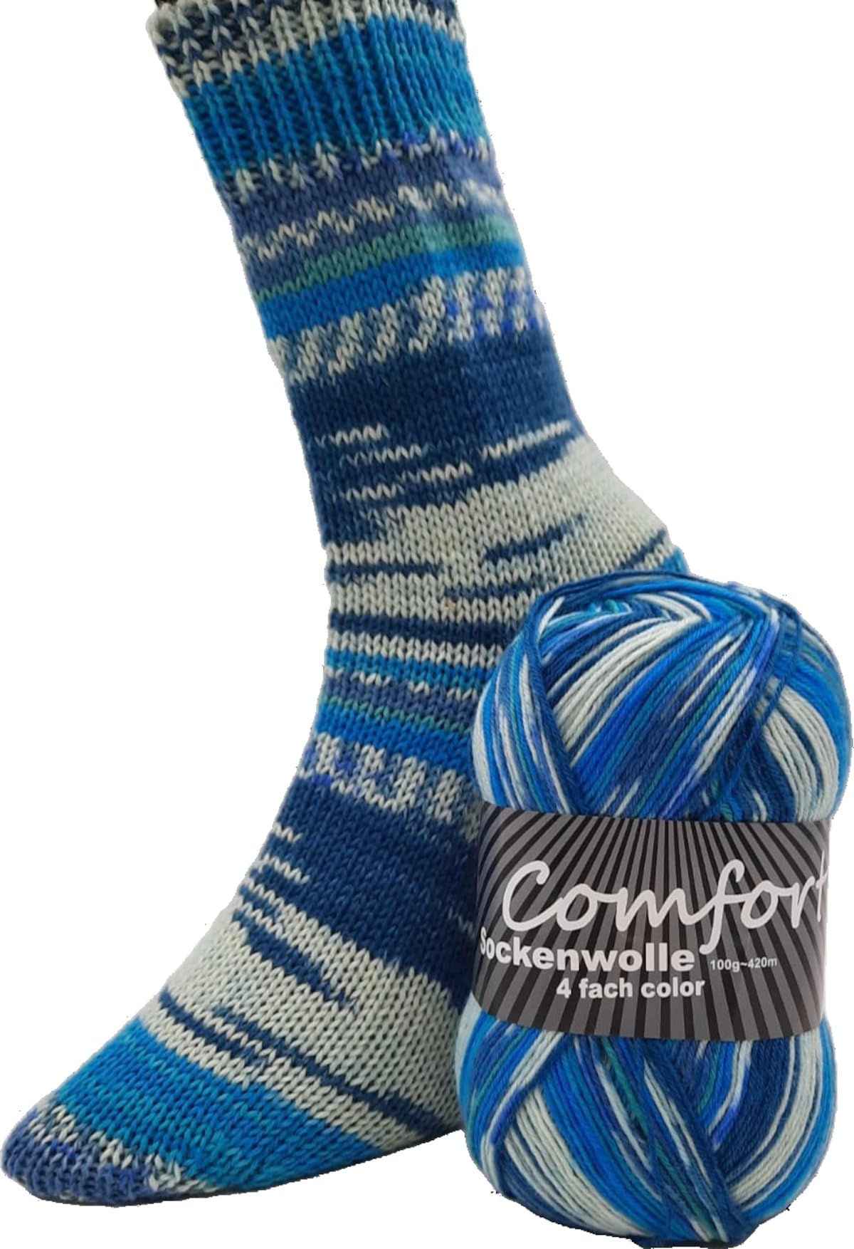 Sockenwolle Strumpfwolle Comfort Color 4-fädig - Farbset 6x100gr - 420m Lauflänge/100gr- mehrfarbiger bunter Farbverlauf Set 07