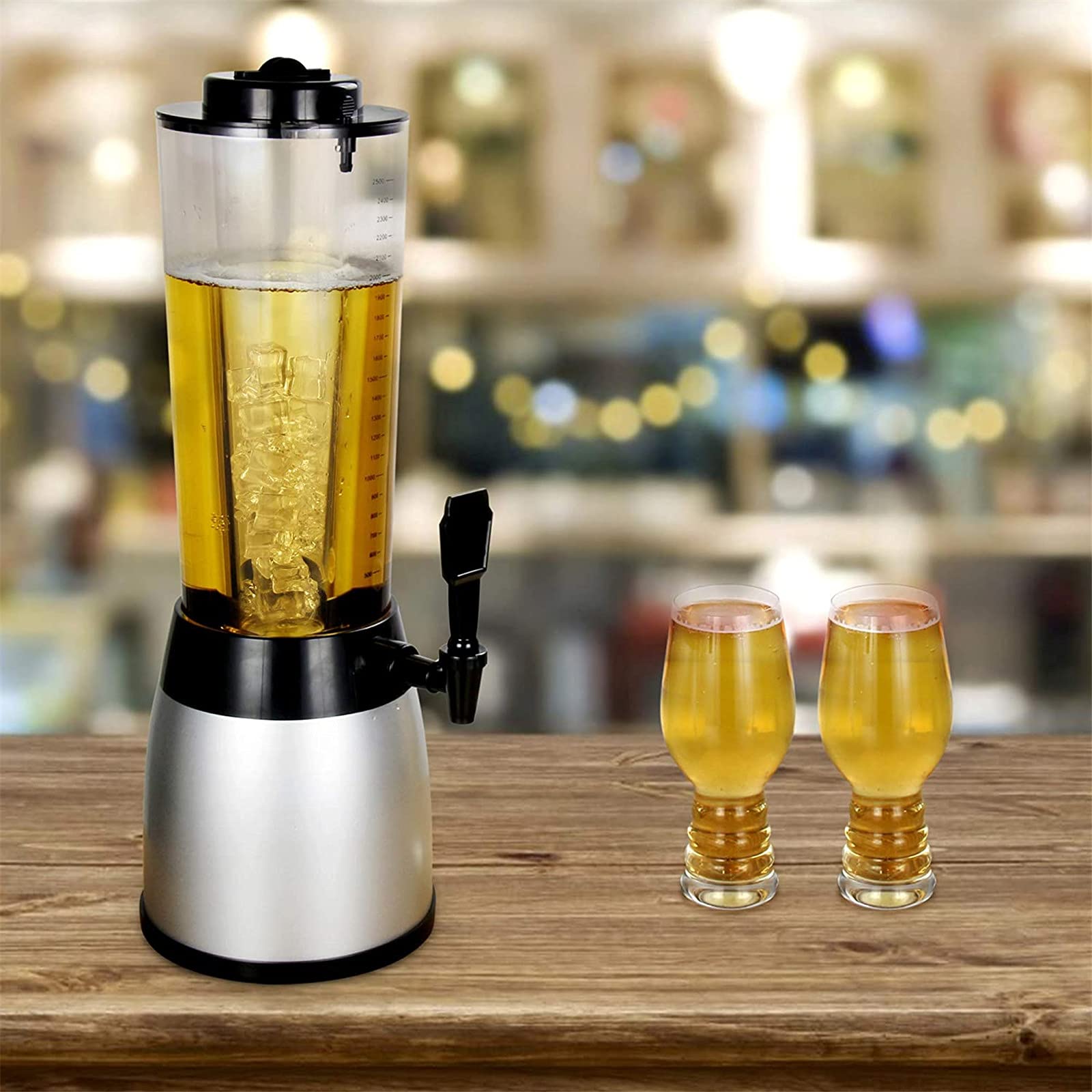 SXA Dispensador De Torre De Cerveza 2.5L, Dispensador De Bebidas De Vino De Zumo De Bebidas Claras, con Tubo De Hielo Extraíble, Fácil De Limpiar, Barra De La Fiesta A Casa