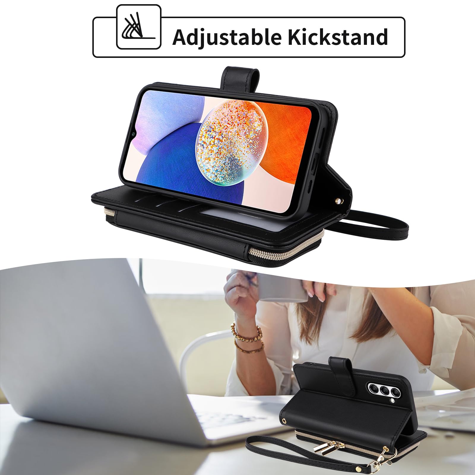 Argyle - Custodia a portafoglio per Samsung Galaxy A57 5G/4G con cinturino da polso/tracolla, scomparti per carte di credito con cerniera, custodia in pelle PU di lusso con supporto per
