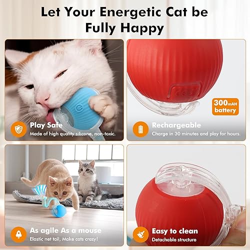 Miniatura 6 de 2 paquetes de juguetes interactivos Speed Tail 2.0 para gatos de interior, juguete de gato móvil automático con cola de malla elástica, bola