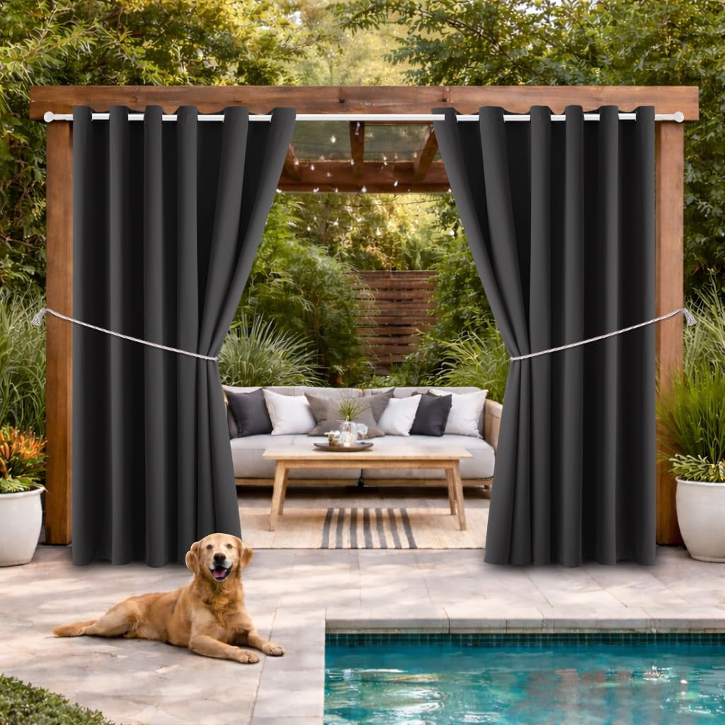 DIVA EN CAMINO DEC Outdoor Patio Curtain Waterproof Darkening Thermal Insulated Indoor Curtains for Bedroom, Porch, Living Room, Pergola, Cabana, W84