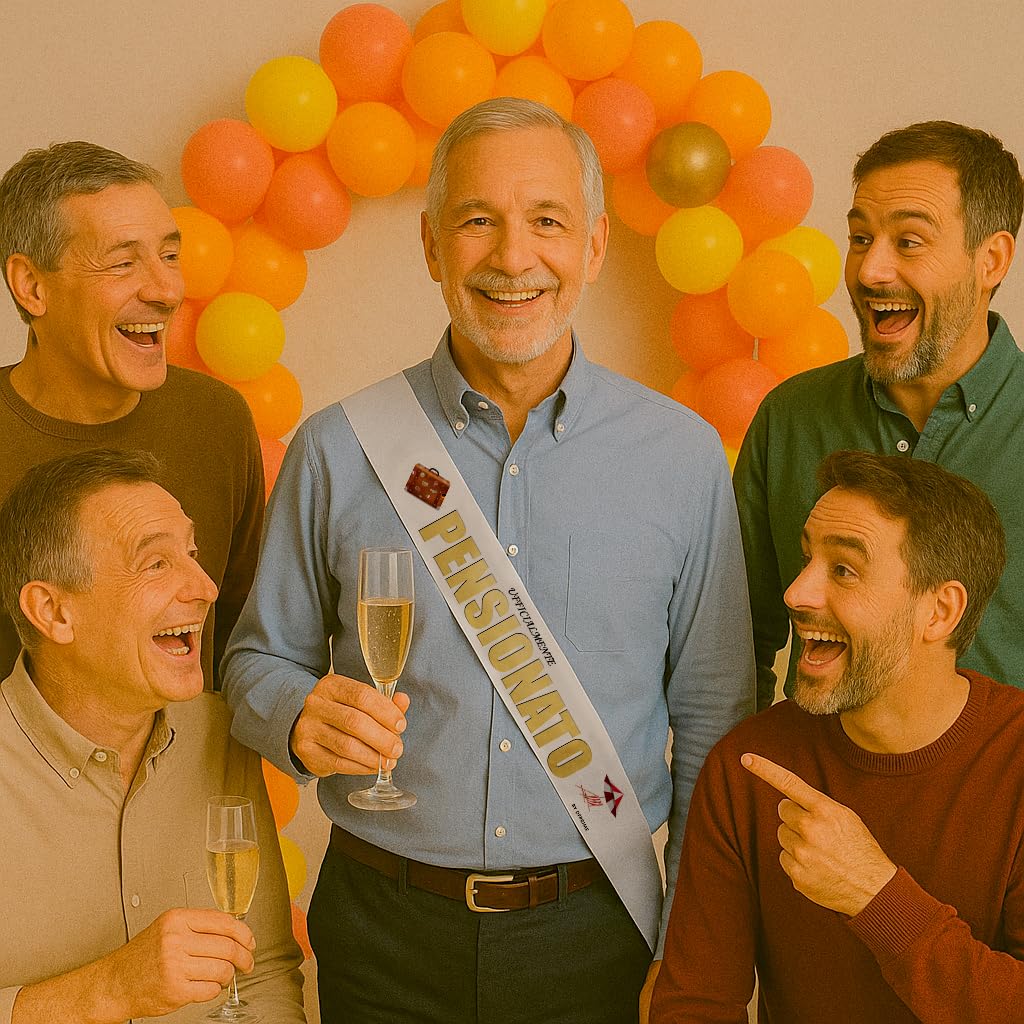 DFPRIME Fascia Ufficialmente Pensionato - Gadget Pensione Uomo - Idea Regalo Pensione Uomo Divertente - Fascia in Raso 2 Metri - Made in Italy per Festa Pensionamento - umarell