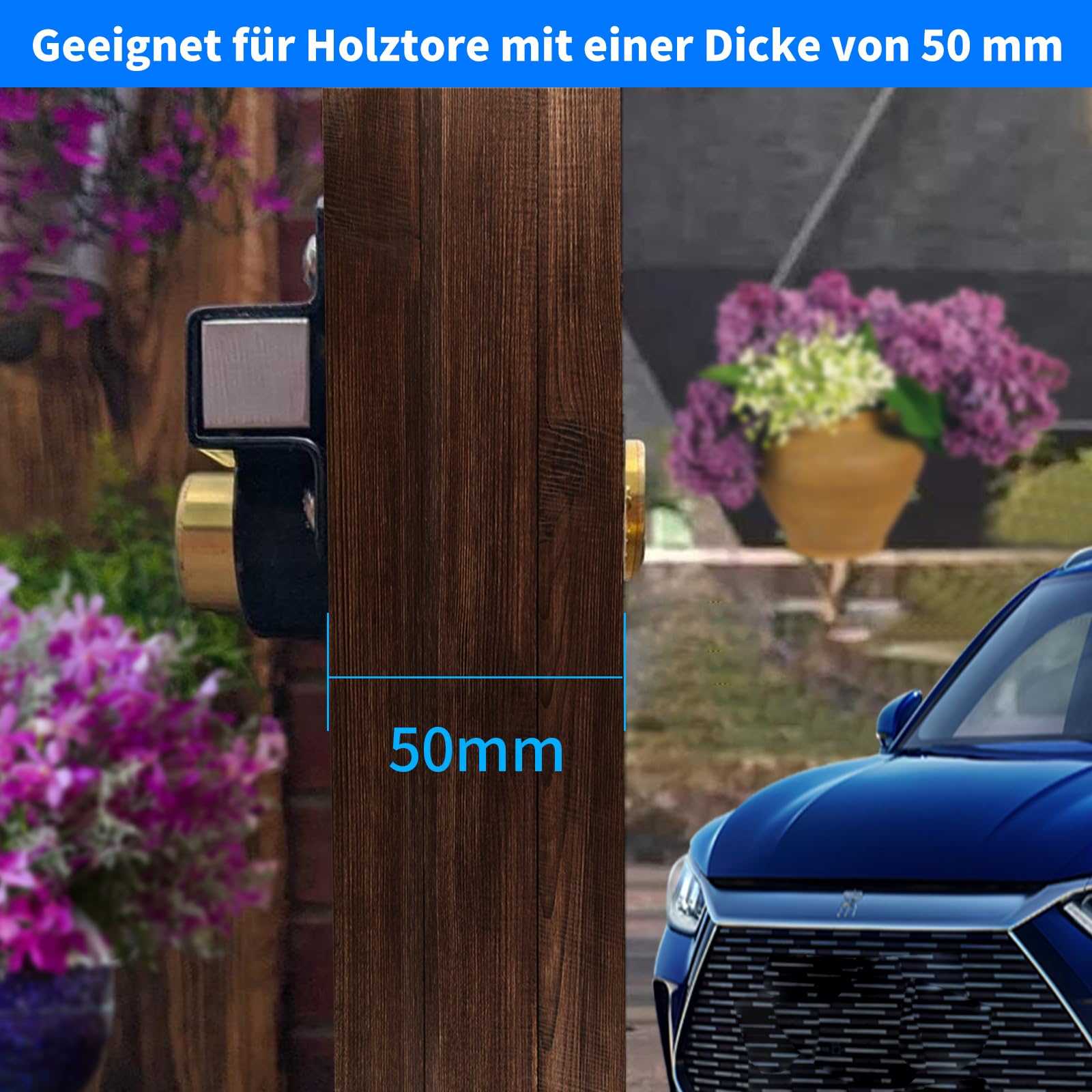 Türschloss mit langem Riegel, 50 mm, Doppelverriegelung, Edelstahl, Türschloss für Holztore, 5 Schlüssel