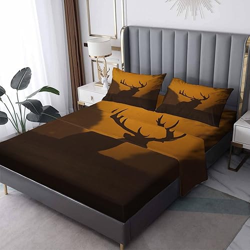 Sábanas de ciervo tamaño California King, sábanas de cama con patrón de vida silvestre, sábanas y fundas de almohada de 4 piezas, sábana bajera