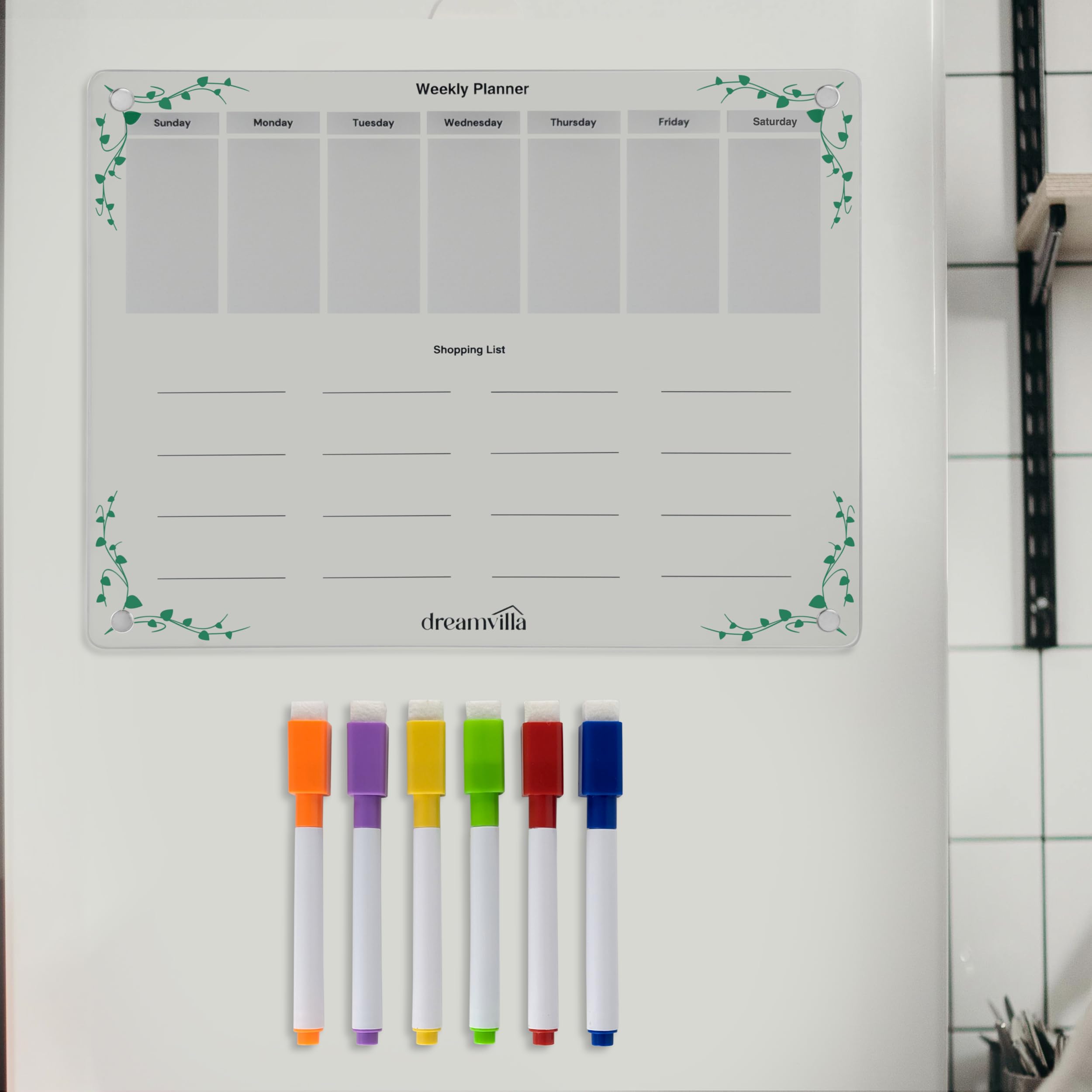 Calendario settimanale in acrilico, calendario settimanale magnetico per frigorifero, lista delle cose da fare per la famiglia, lavagna trasparente per calendario da frigorifero, stile