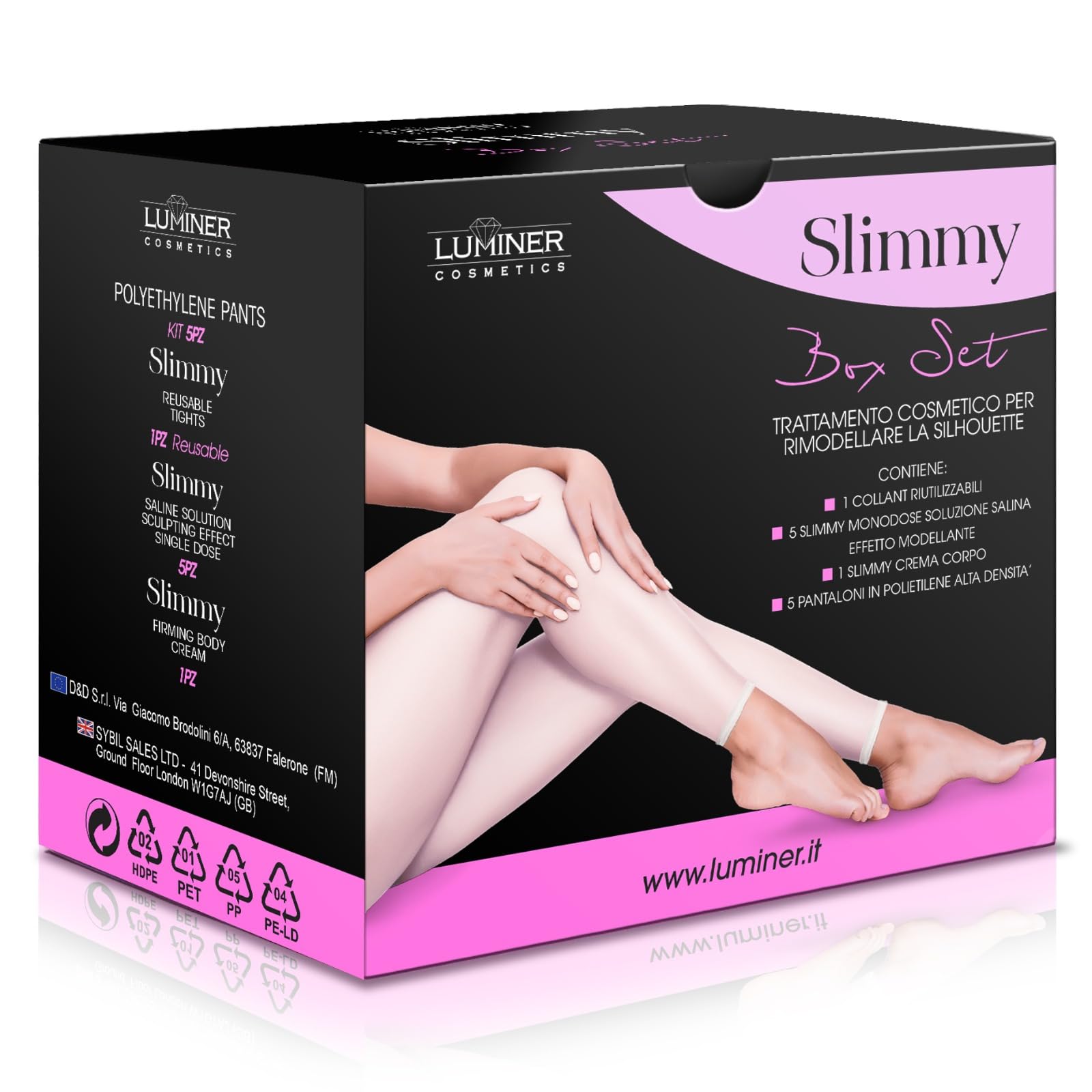 Luminer Slimmy Set Box – avec 5 Collants de Soin Réutilisables, Sel de la Mer Morte, Pantalon de Soin, Crème Raffermissante, Soin Silhouette