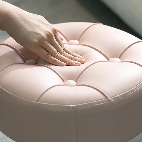 Miniatura 4 de Taburete de tocador ajustable rosa resistente al fuego, silla giratoria para sala de maquillaje, taburete pequeño para tocador, baño, sala de estar,