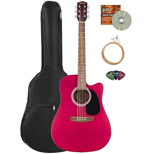 Fender FA Series Dreadnought Acoustic-Electric Guitar - Crimson Red Bundle with Gig Bag, Strings, Picks, and Austin Bazaar Instructional DVD