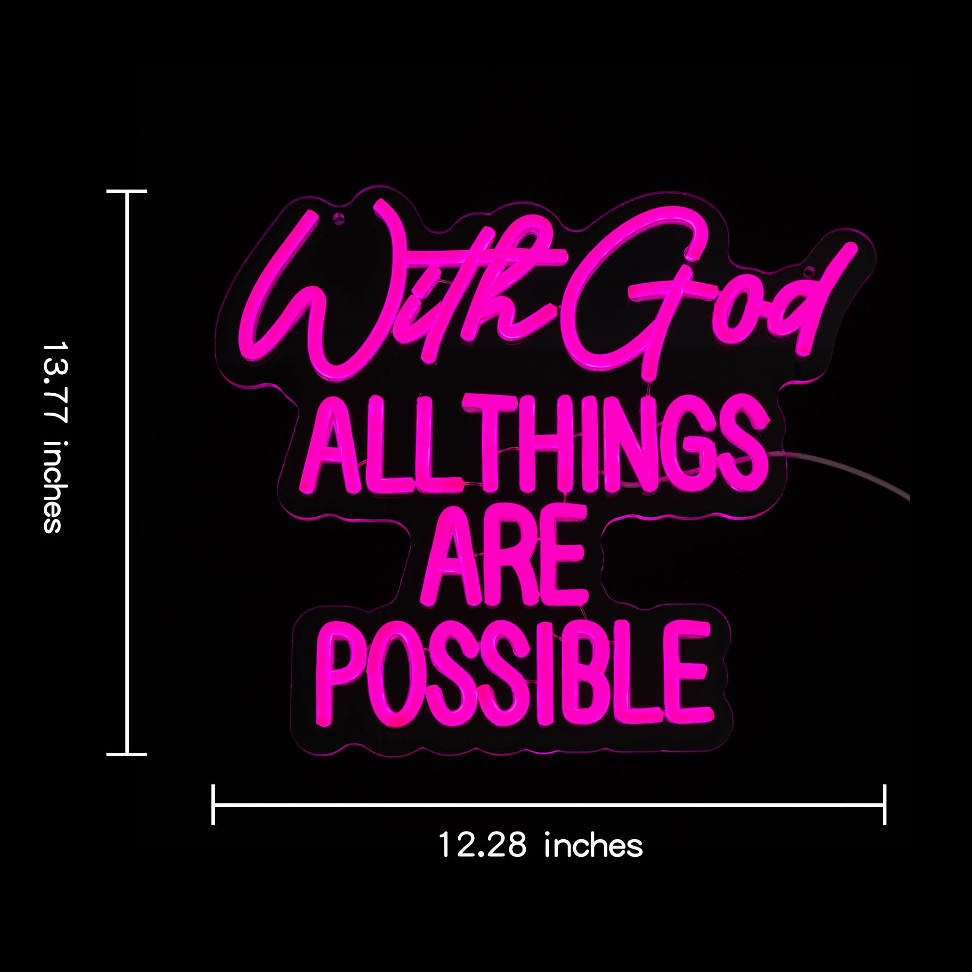 Neonowy znak "With God All Things Are Possible" Bóg do dekoracji ścian, litera LED, neonowy znak, różowy, LED, możliwość ściemniania, neonowe znaki do sypialni, na ślub, do dekoracji kościoła