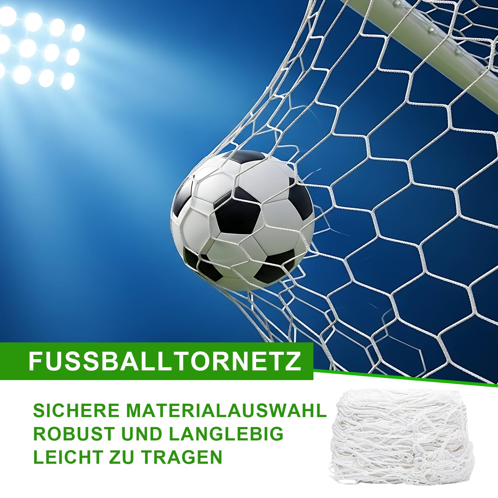 Fußball Tornetz 3,2 x 1,5 x 2,1 m aus Nylon, 2 Stück Fußballnetz mit Tragetasche, Luftpumpe, Schiedsrichterkarten und Pfeife, Ersatznetz für Fußballtor Training und Freizeit