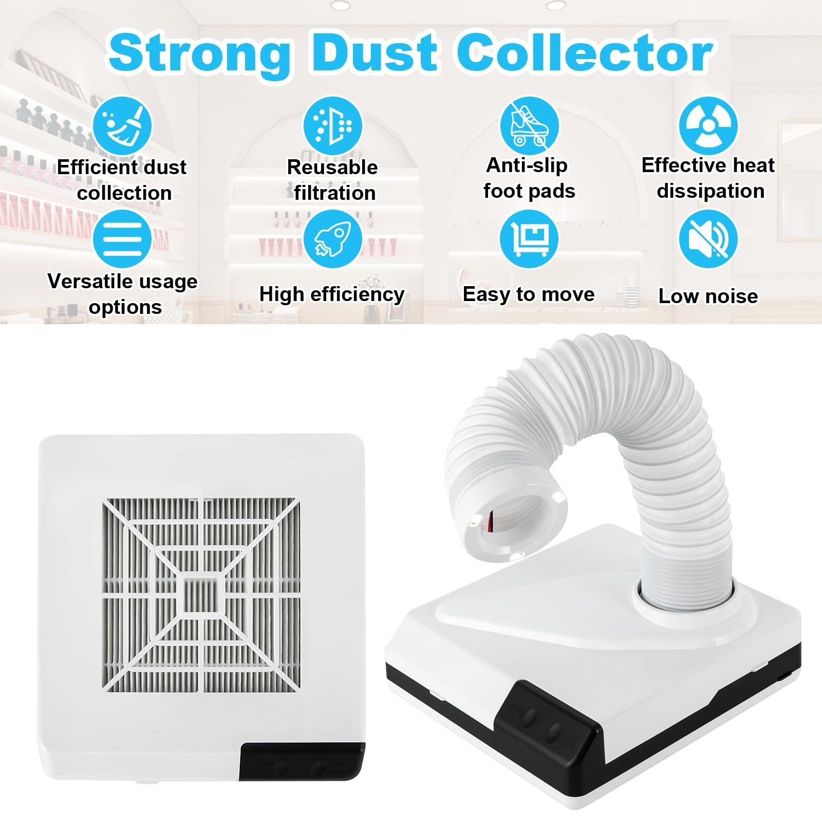 Aspirateur Dentaire de Table 2 en 1, dépoussiéreur Portable avec Tuyau rétractable, for Salon de manucure et Laboratoire Dentaire.