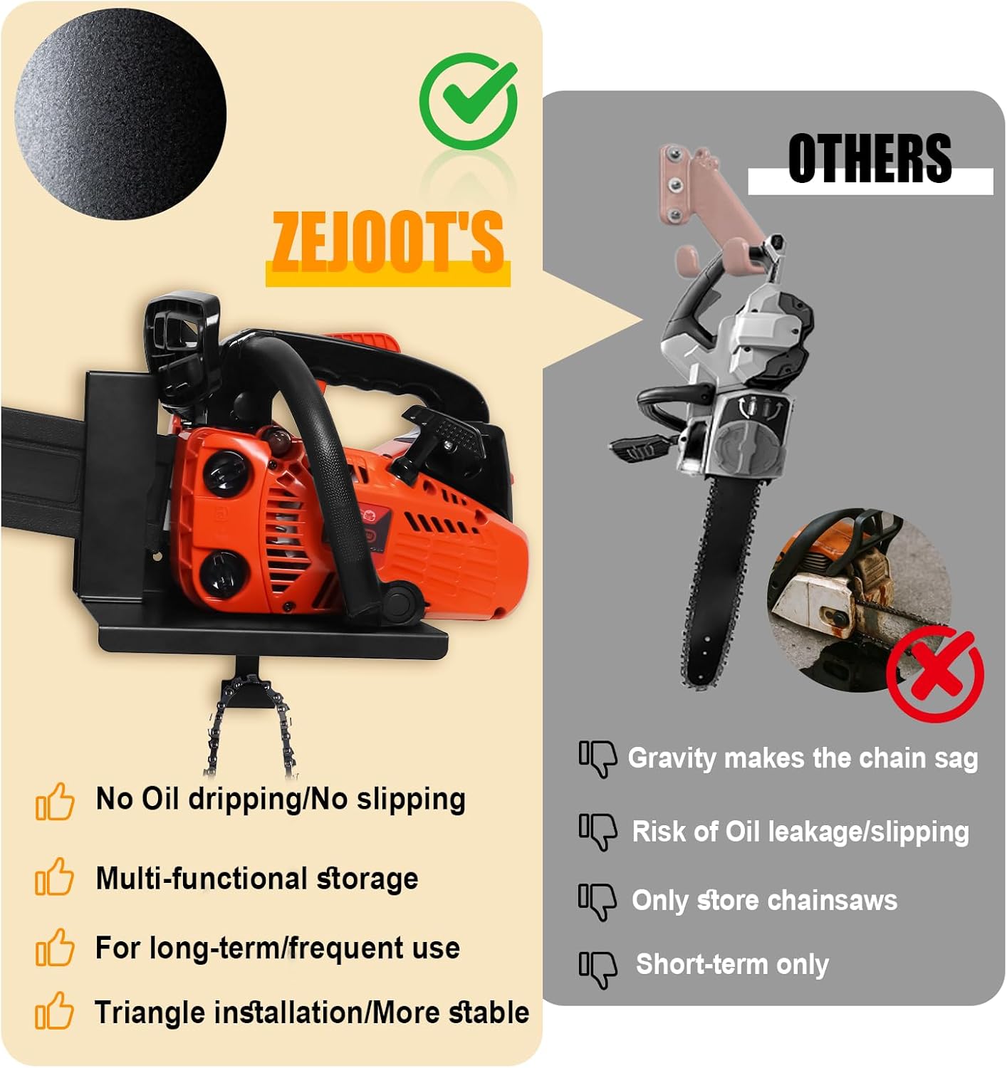 Universal Chainsaw Wall Mount Holder – Heavy Duty Steel Rack for Stihl & Most Chainsaws, 𝟏𝟓𝟎𝐋𝐁𝐒 Capacity, Multi-Functional Garage & Workshop Organizer by Zejoot