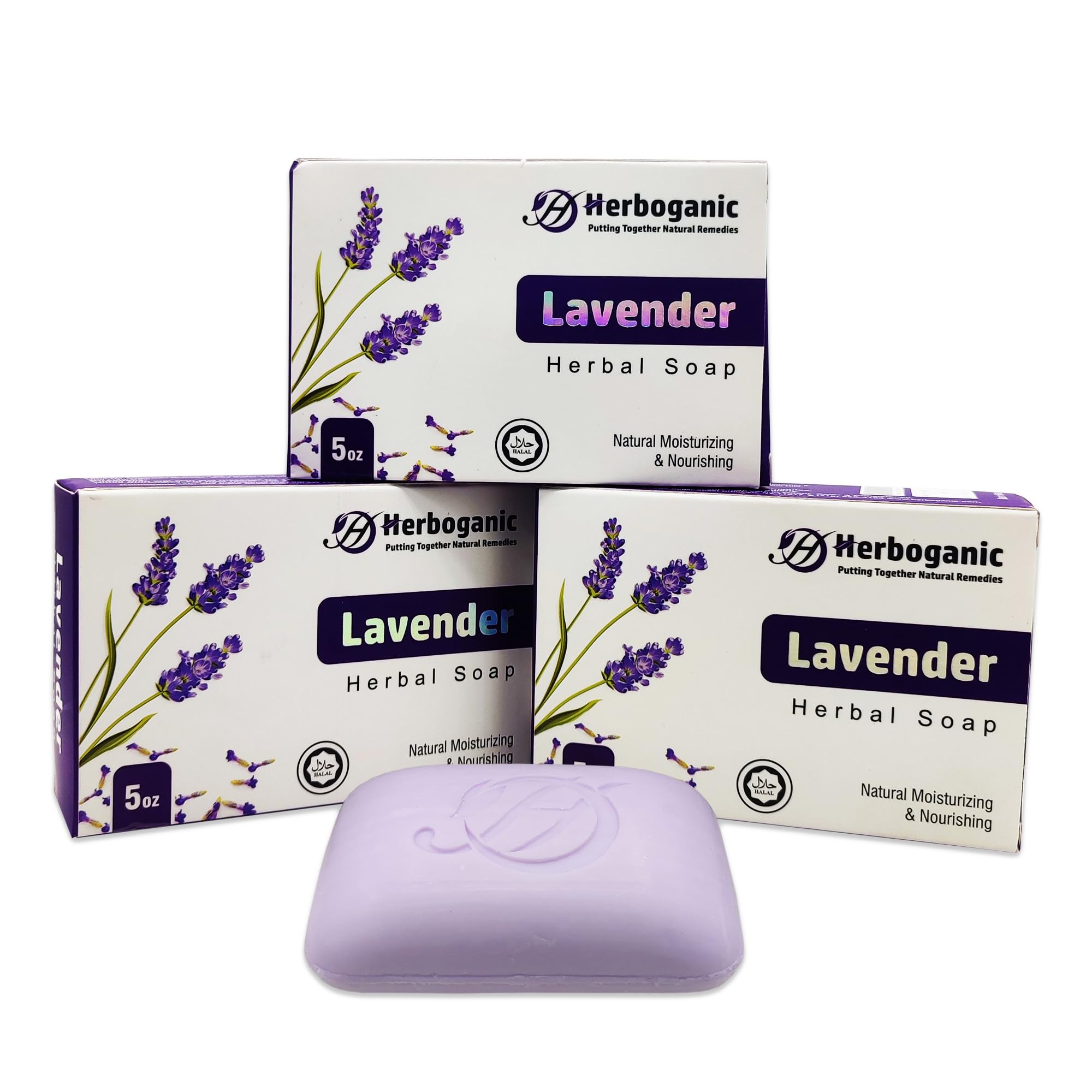 HERBOGANIC Lavender Herbal Soap | Pack of 3 of 5oz soap Bar | Natural Bar Soap for Face and Body | Hydrating and Nourishing | Suitable for Men and Women