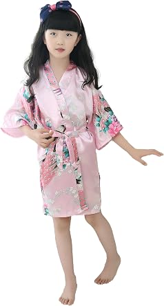 Kids Girls Silky Satin Kimono Robe for Spa Wedding Birthday Party Child Childrens Gifts